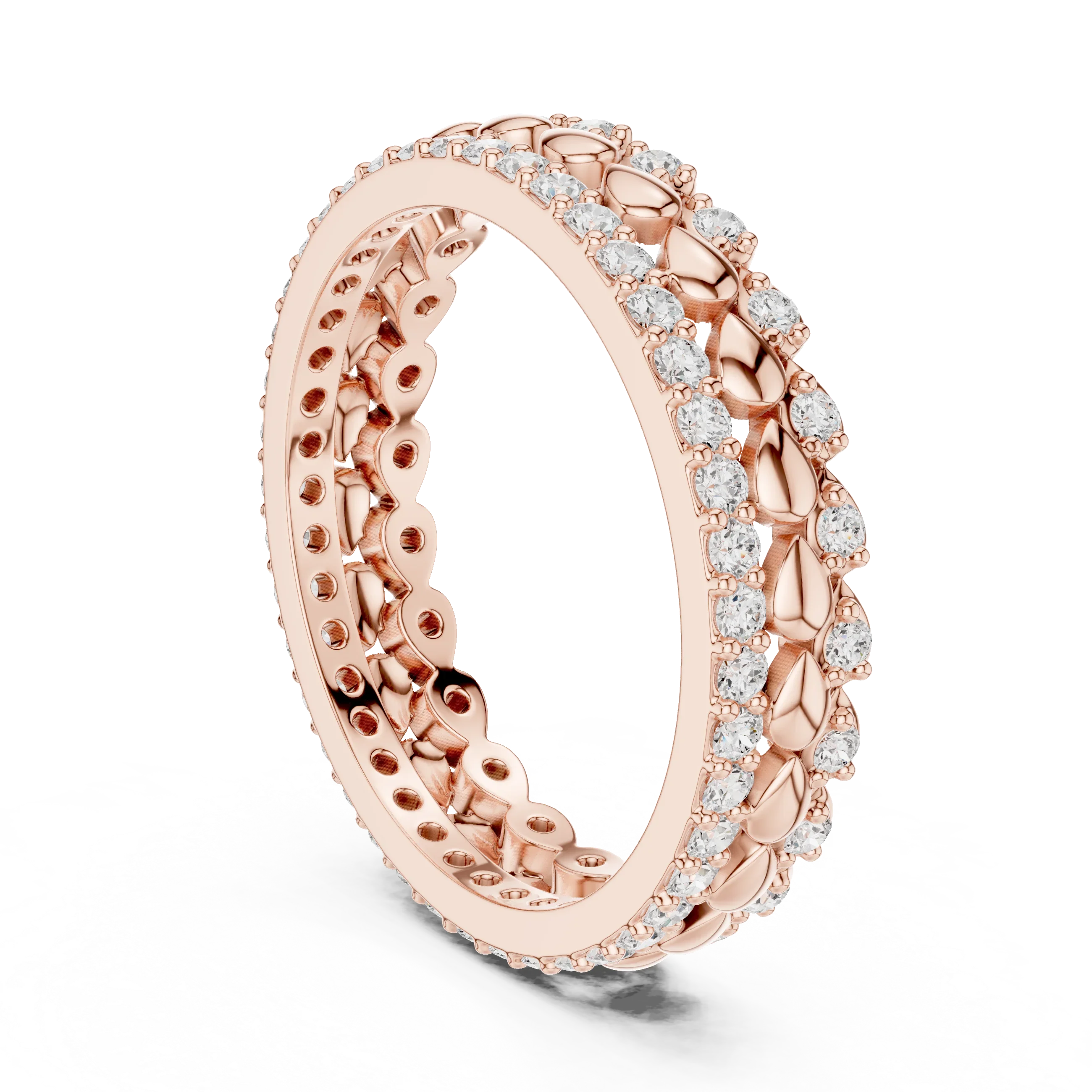 0.67 CTW VVS1 Moissanite 14K White Gold Leaf Design Wedding Band