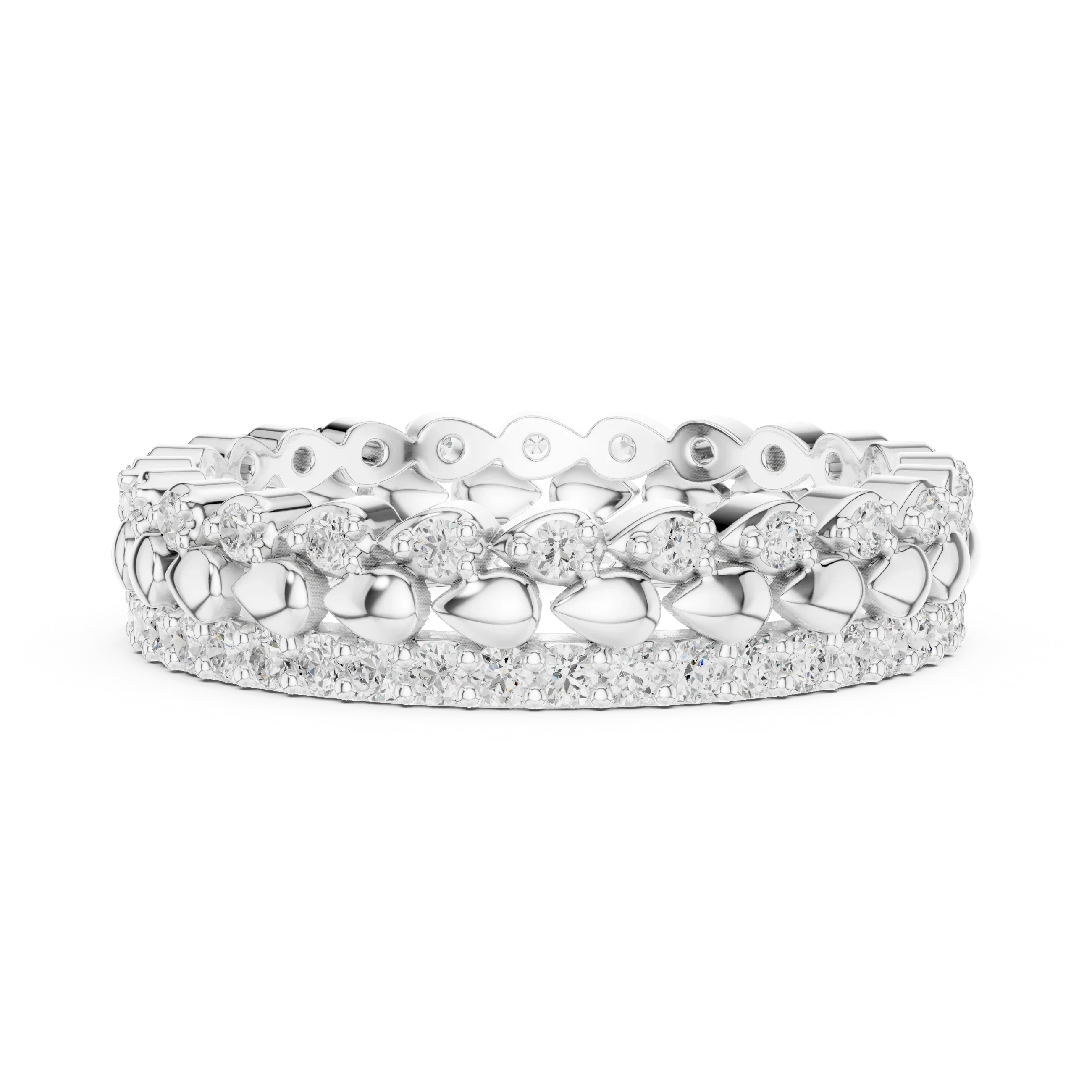 0.67 CTW VVS1 Moissanite 14K White Gold Leaf Design Wedding Band