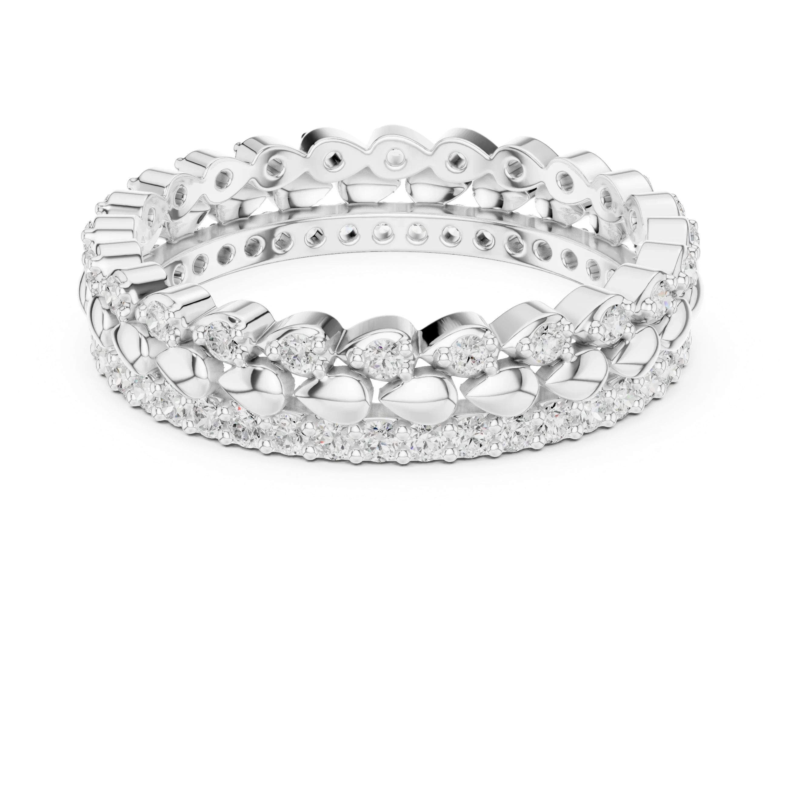 0.67 CTW VVS1 Moissanite 14K White Gold Leaf Design Wedding Band