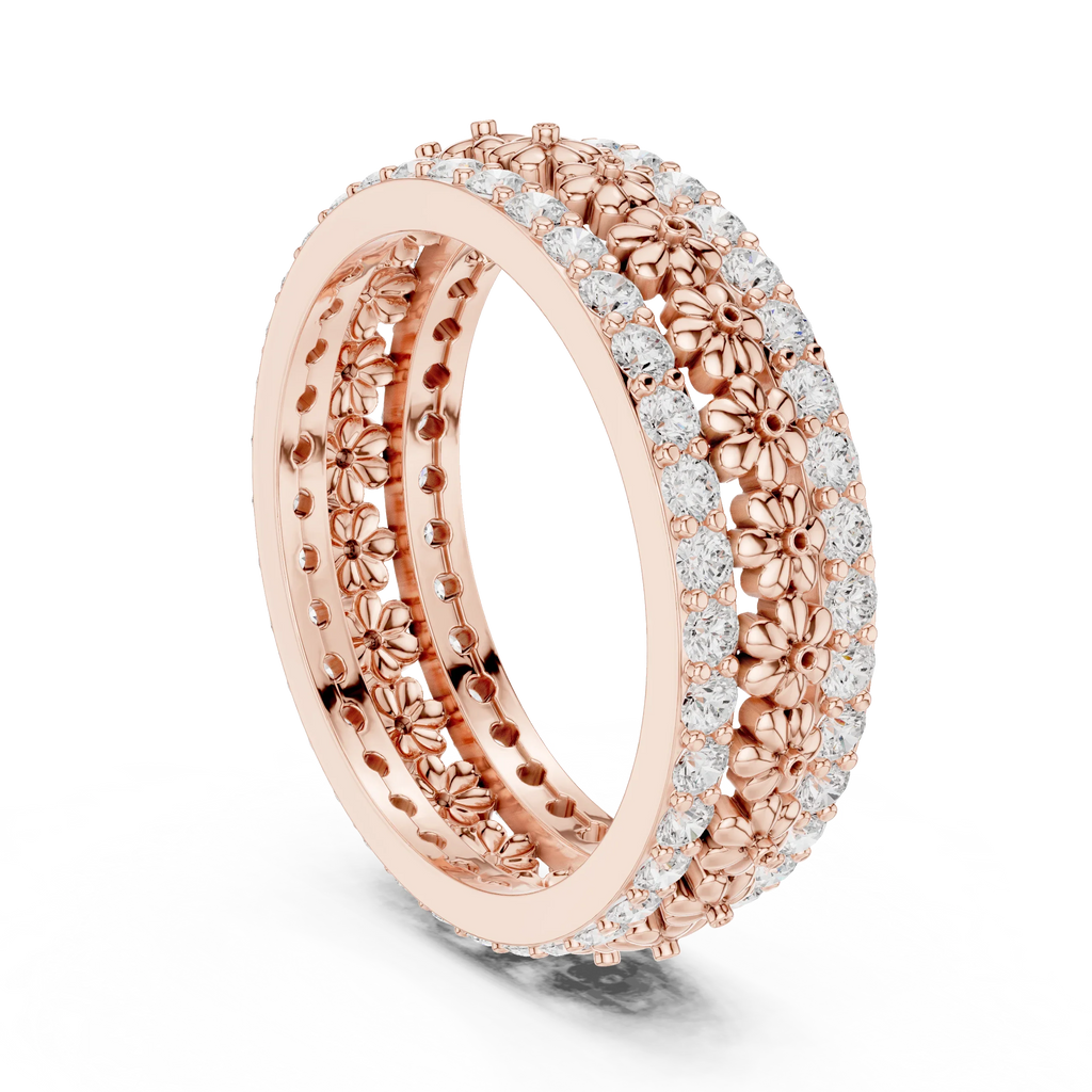 0.86 CTW 10K Gold VVS1 Moissanite Floral Eternity Wedding Band