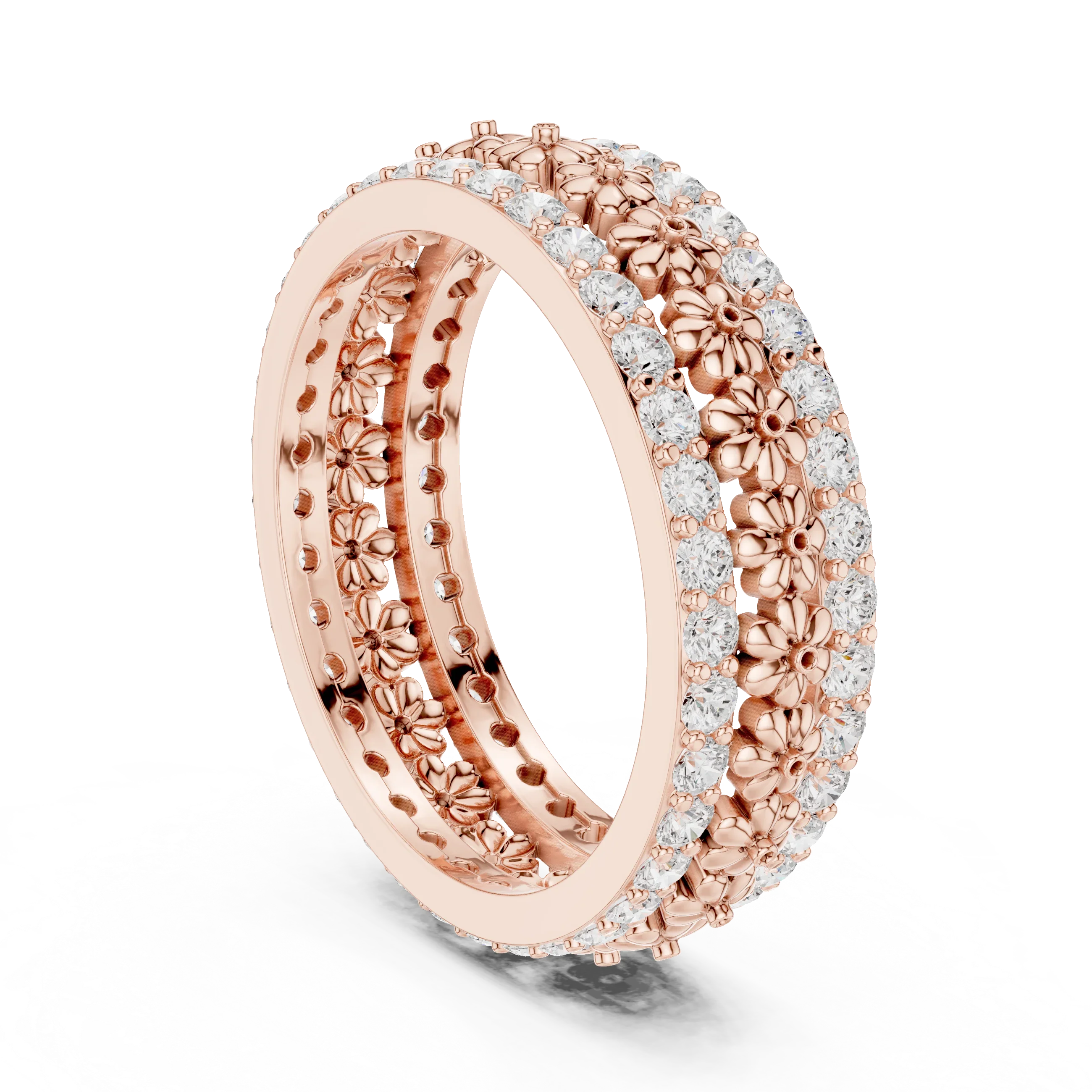 0.86 CTW 10K Gold VVS1 Moissanite Floral Eternity Wedding Band