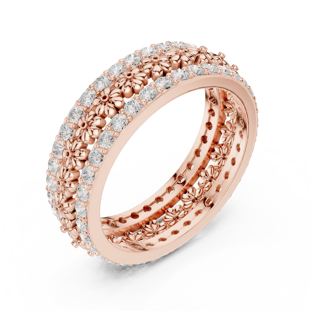 0.86 CTW 10K Gold VVS1 Moissanite Floral Eternity Wedding Band