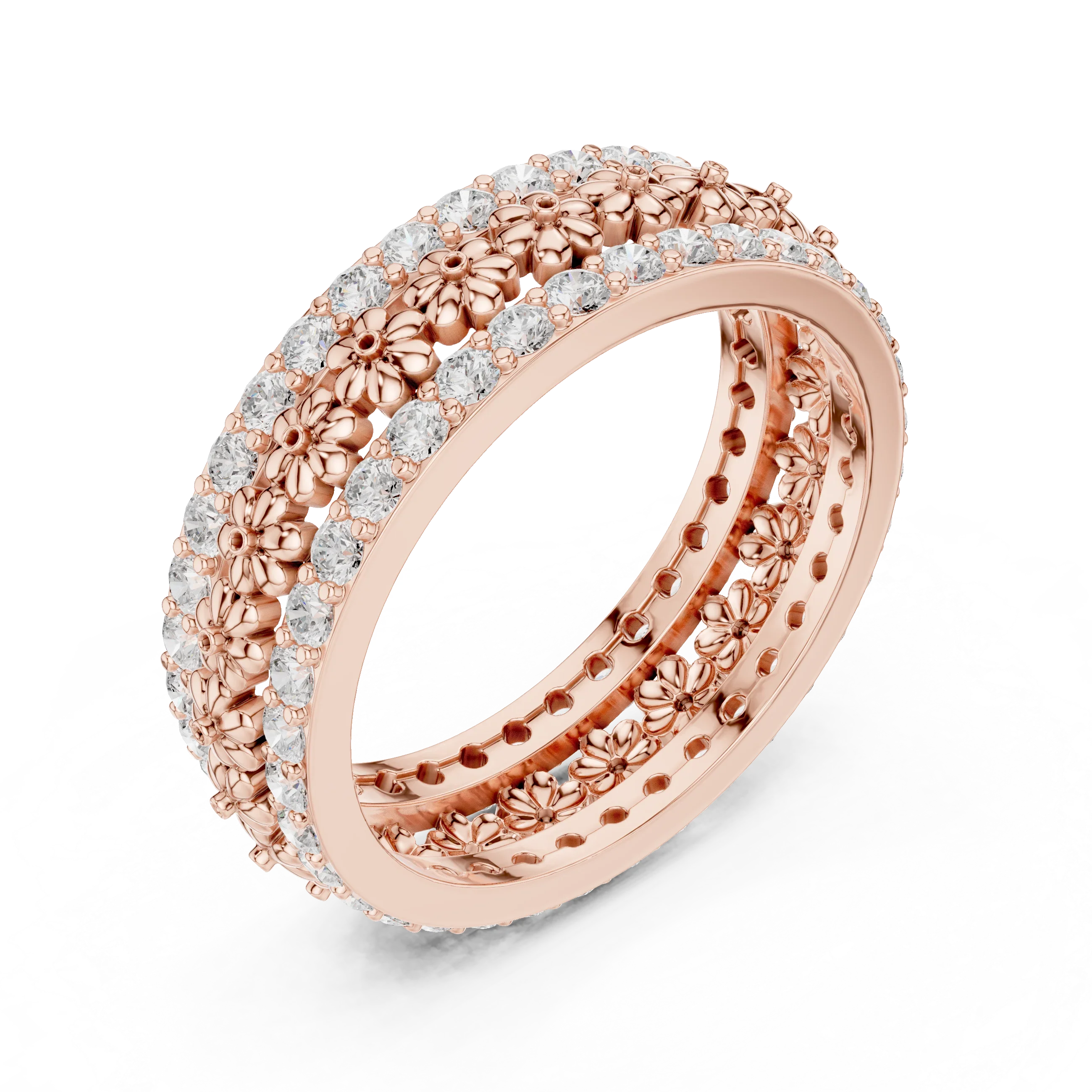 0.86 CTW 10K Gold VVS1 Moissanite Floral Eternity Wedding Band