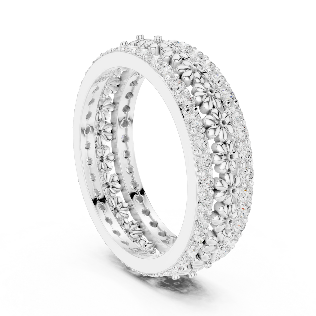 0.86 CTW 10K Gold VVS1 Moissanite Floral Eternity Wedding Band
