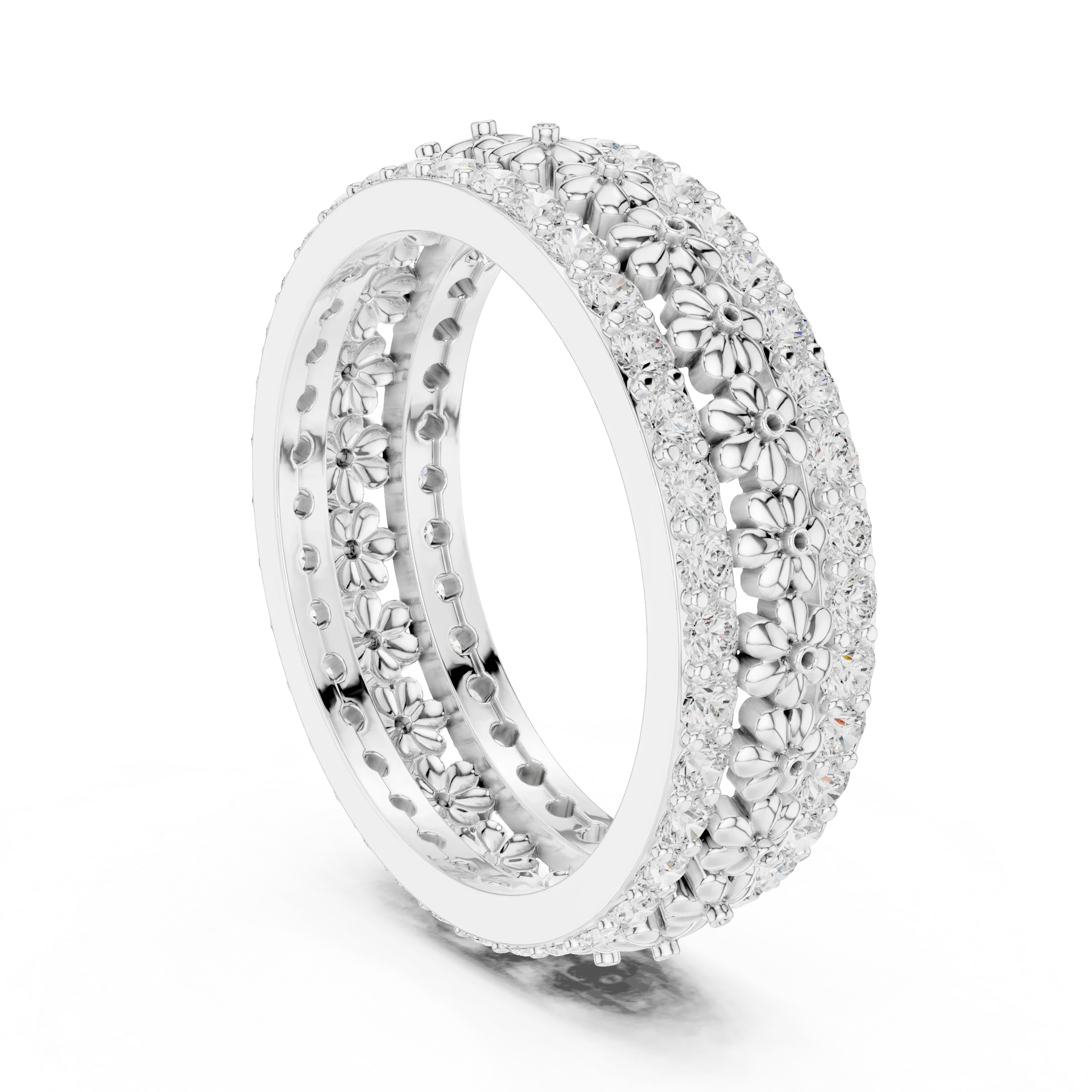 0.86 CTW 10K Gold VVS1 Moissanite Floral Eternity Wedding Band