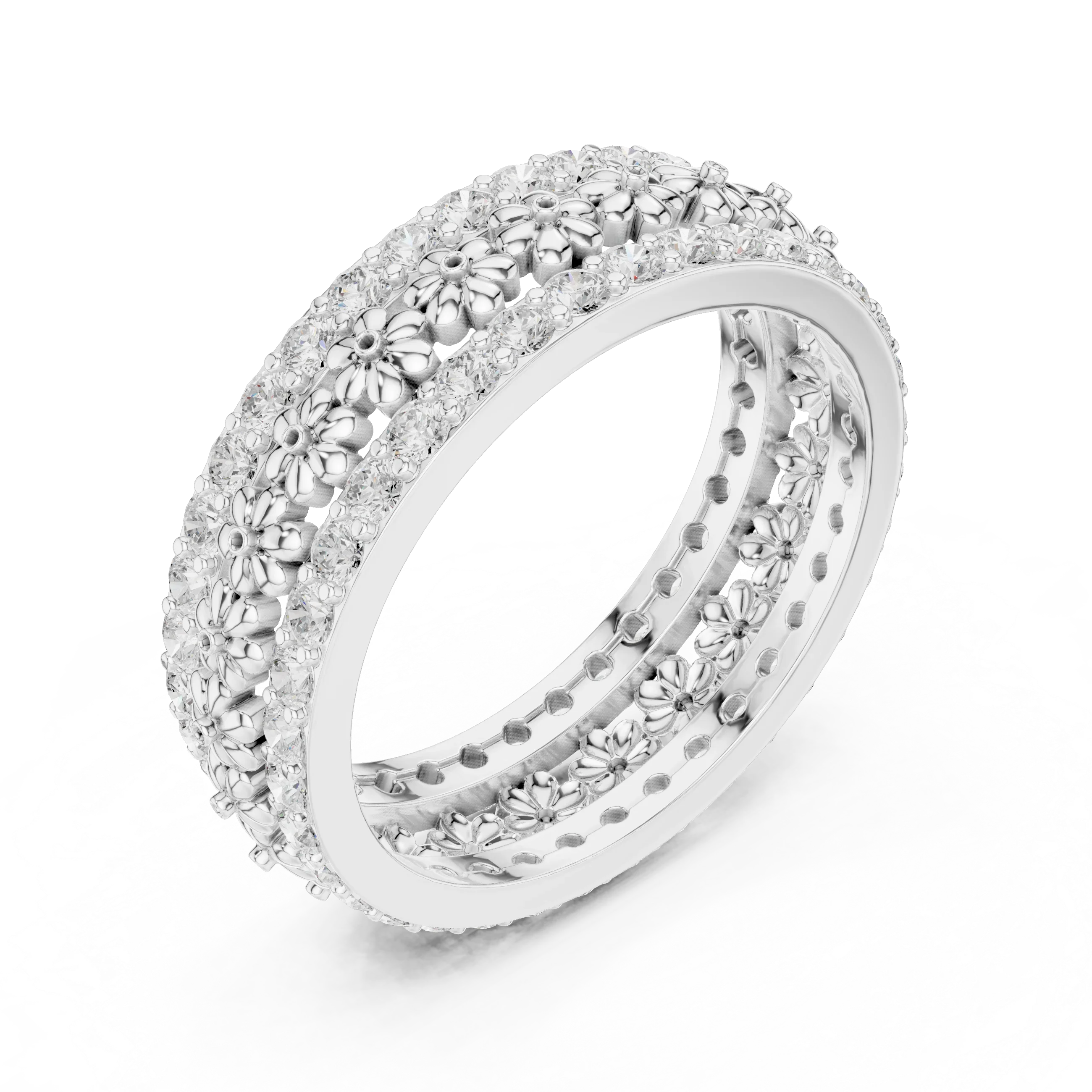 0.86 CTW 10K Gold VVS1 Moissanite Floral Eternity Wedding Band