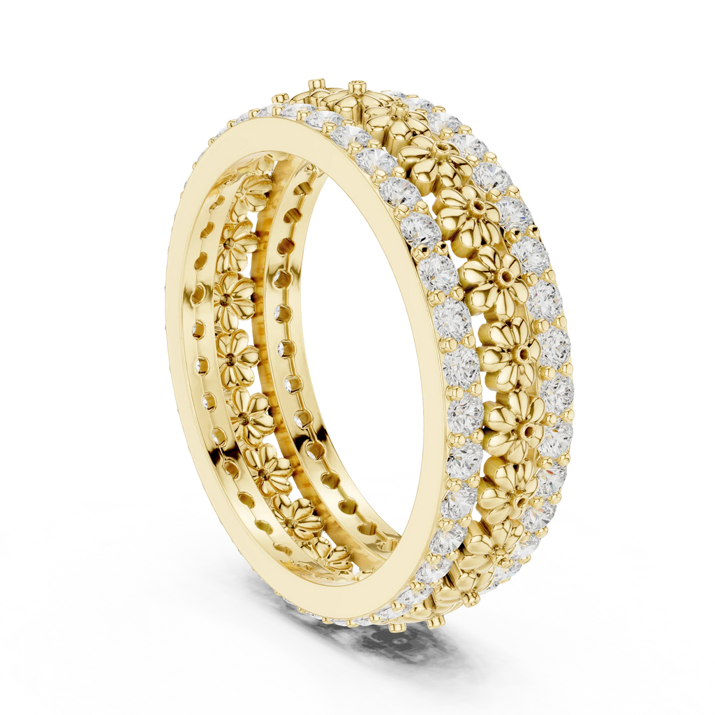 0.86 CTW 10K Gold VVS1 Moissanite Floral Eternity Wedding Band