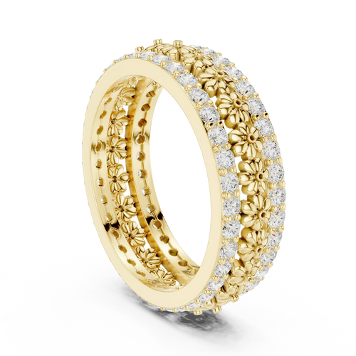 0.86 CTW 10K Gold VVS1 Moissanite Floral Eternity Wedding Band