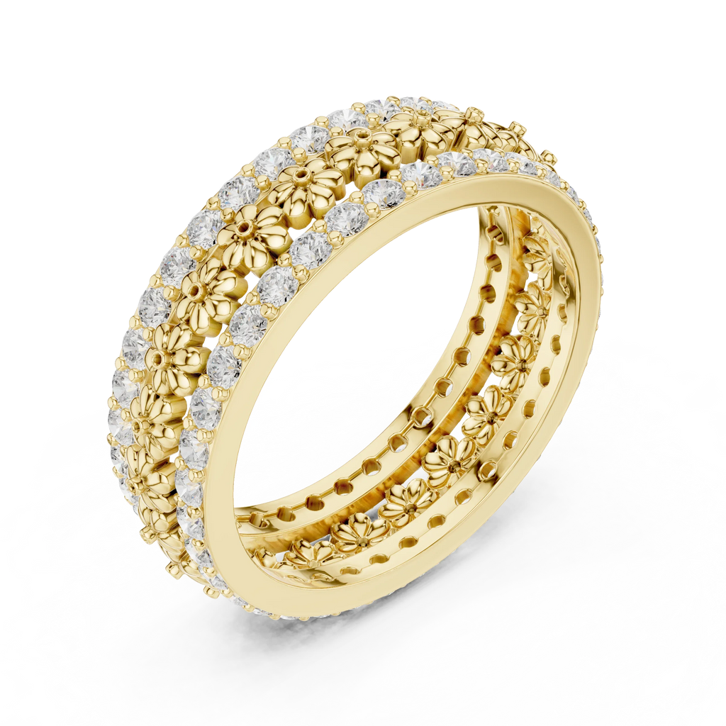 0.86 CTW 10K Gold VVS1 Moissanite Floral Eternity Wedding Band