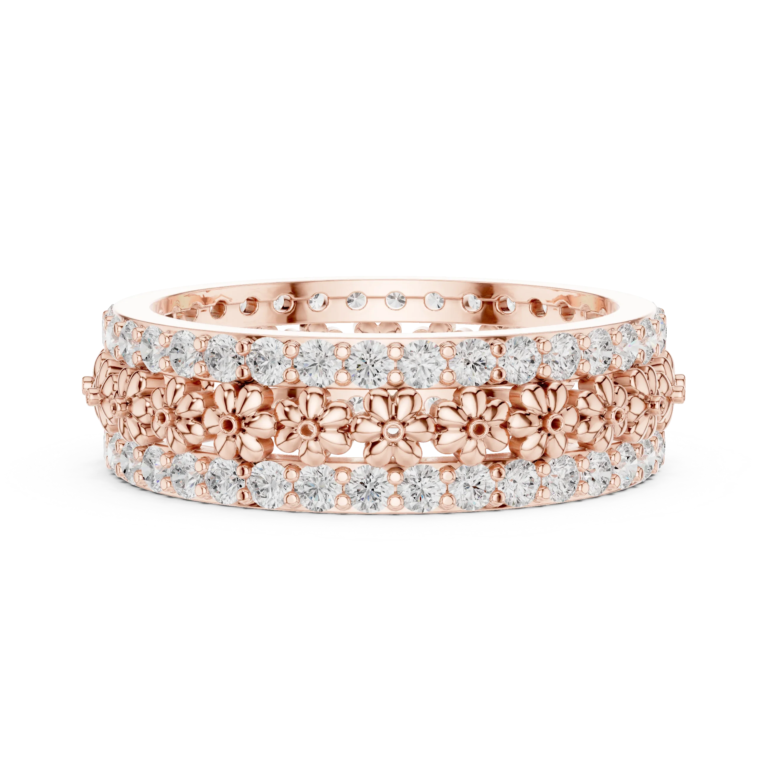 0.86 CTW 10K Gold VVS1 Moissanite Floral Eternity Wedding Band