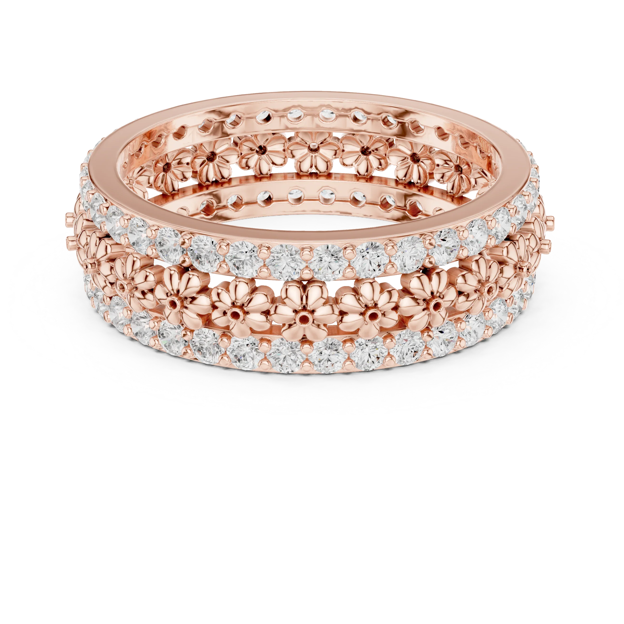 0.86 CTW 10K Gold VVS1 Moissanite Floral Eternity Wedding Band