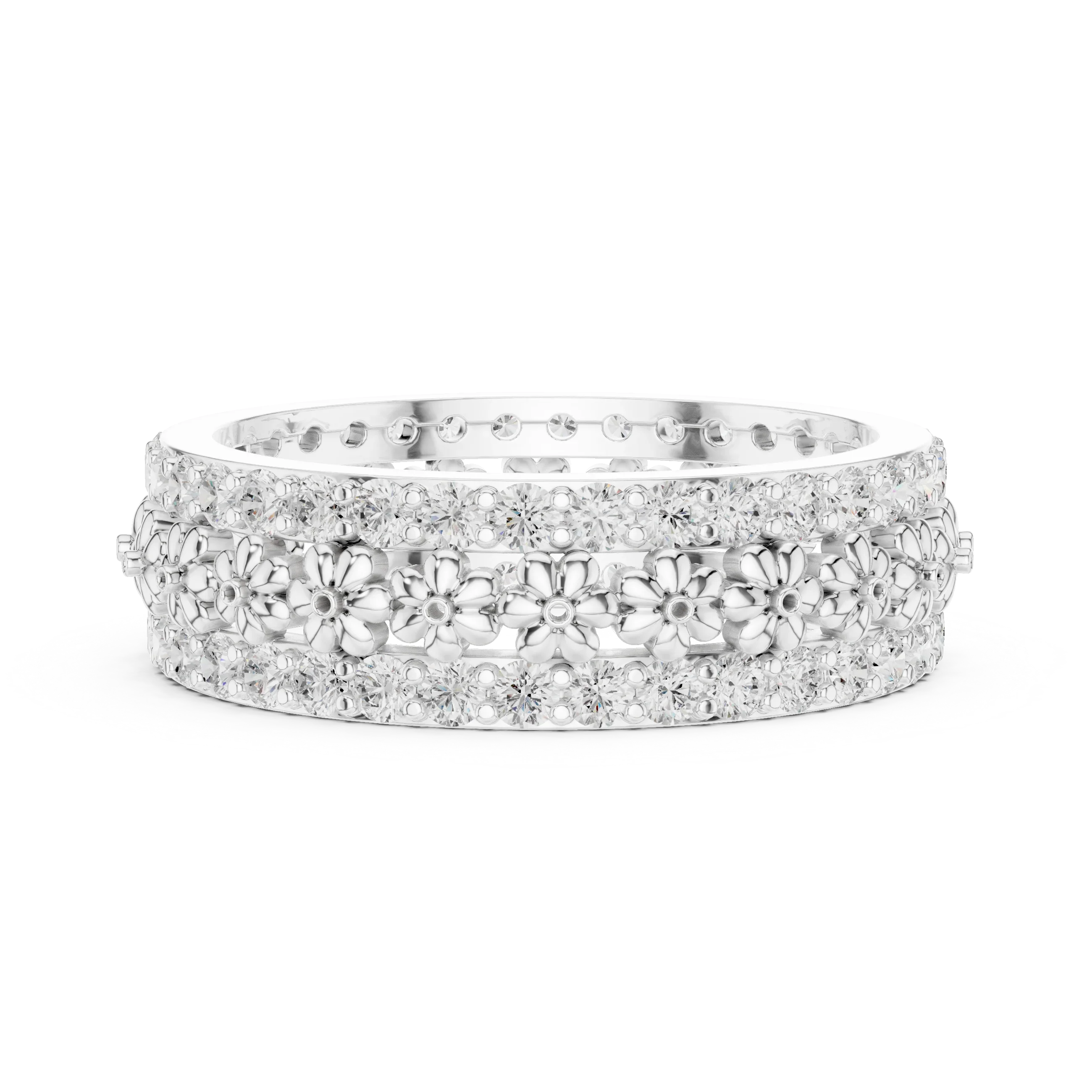 0.86 CTW 10K Gold VVS1 Moissanite Floral Eternity Wedding Band