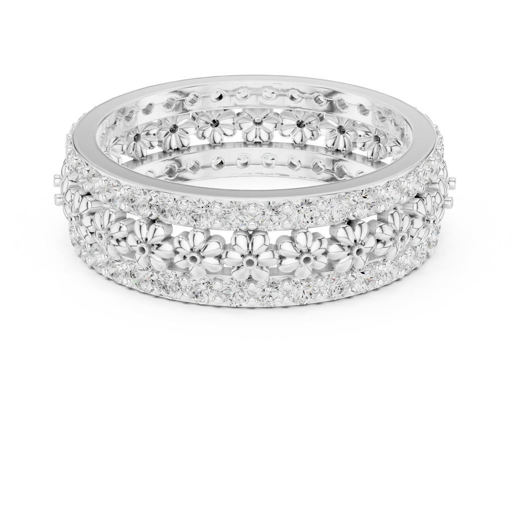 0.86 CTW 10K Gold VVS1 Moissanite Floral Eternity Wedding Band
