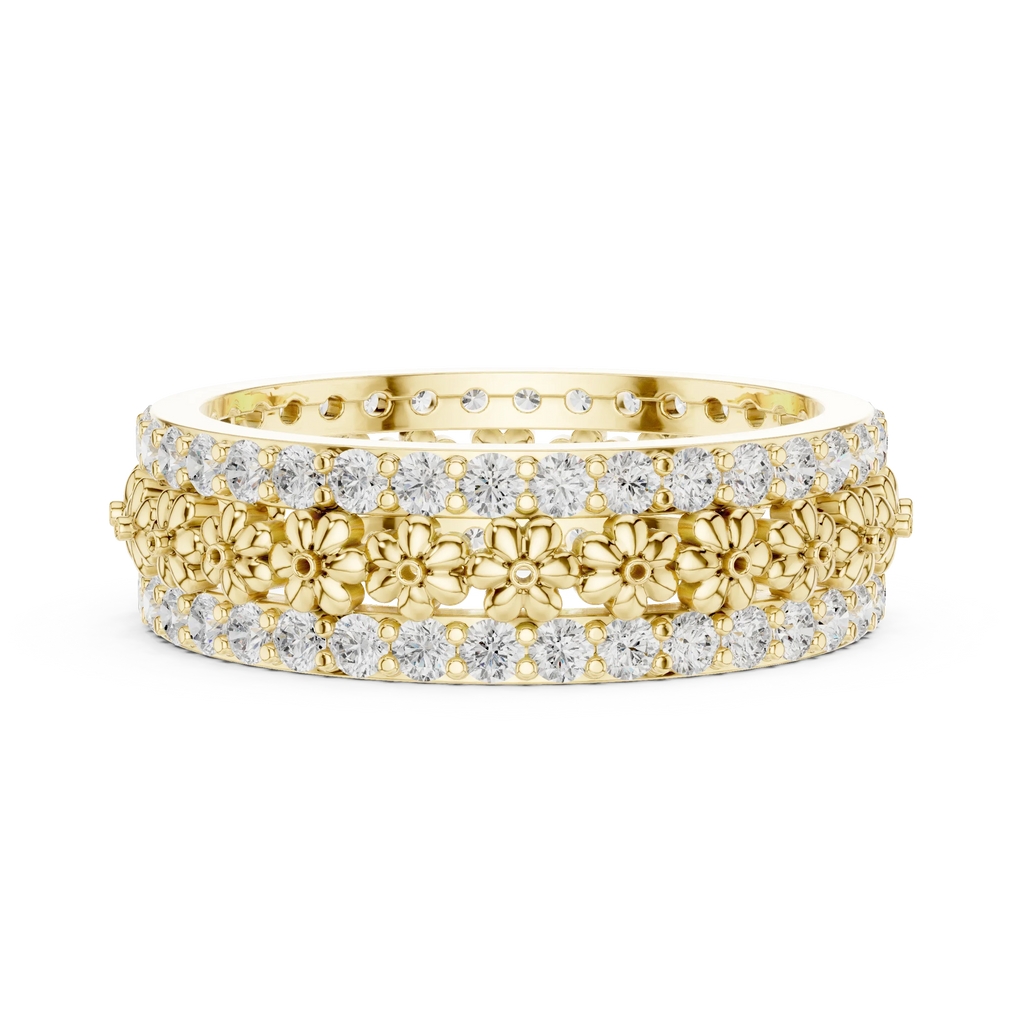 0.86 CTW 10K Gold VVS1 Moissanite Floral Eternity Wedding Band