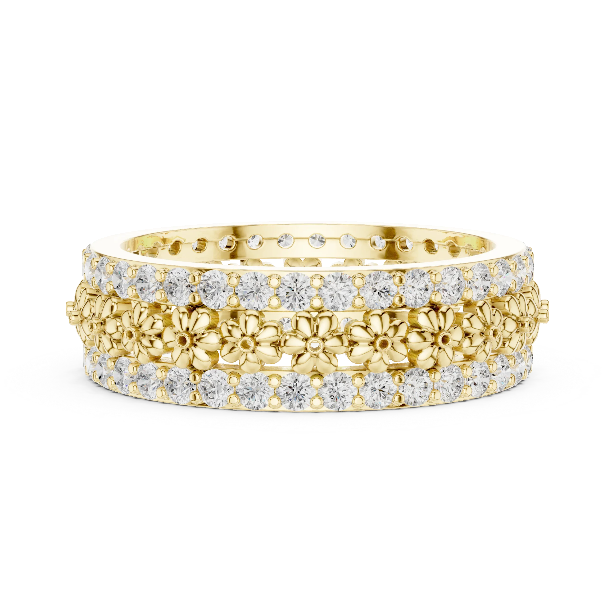 0.86 CTW 10K Gold VVS1 Moissanite Floral Eternity Wedding Band