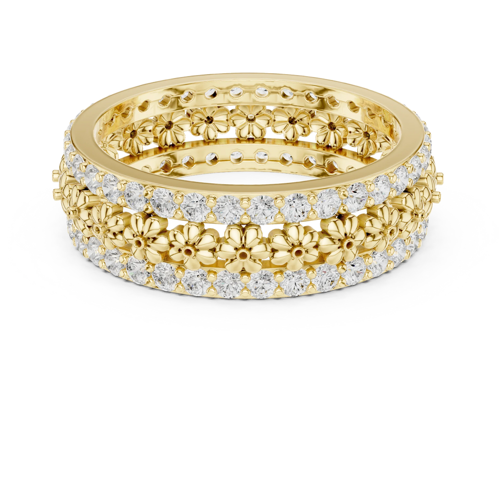 0.86 CTW 10K Gold VVS1 Moissanite Floral Eternity Wedding Band
