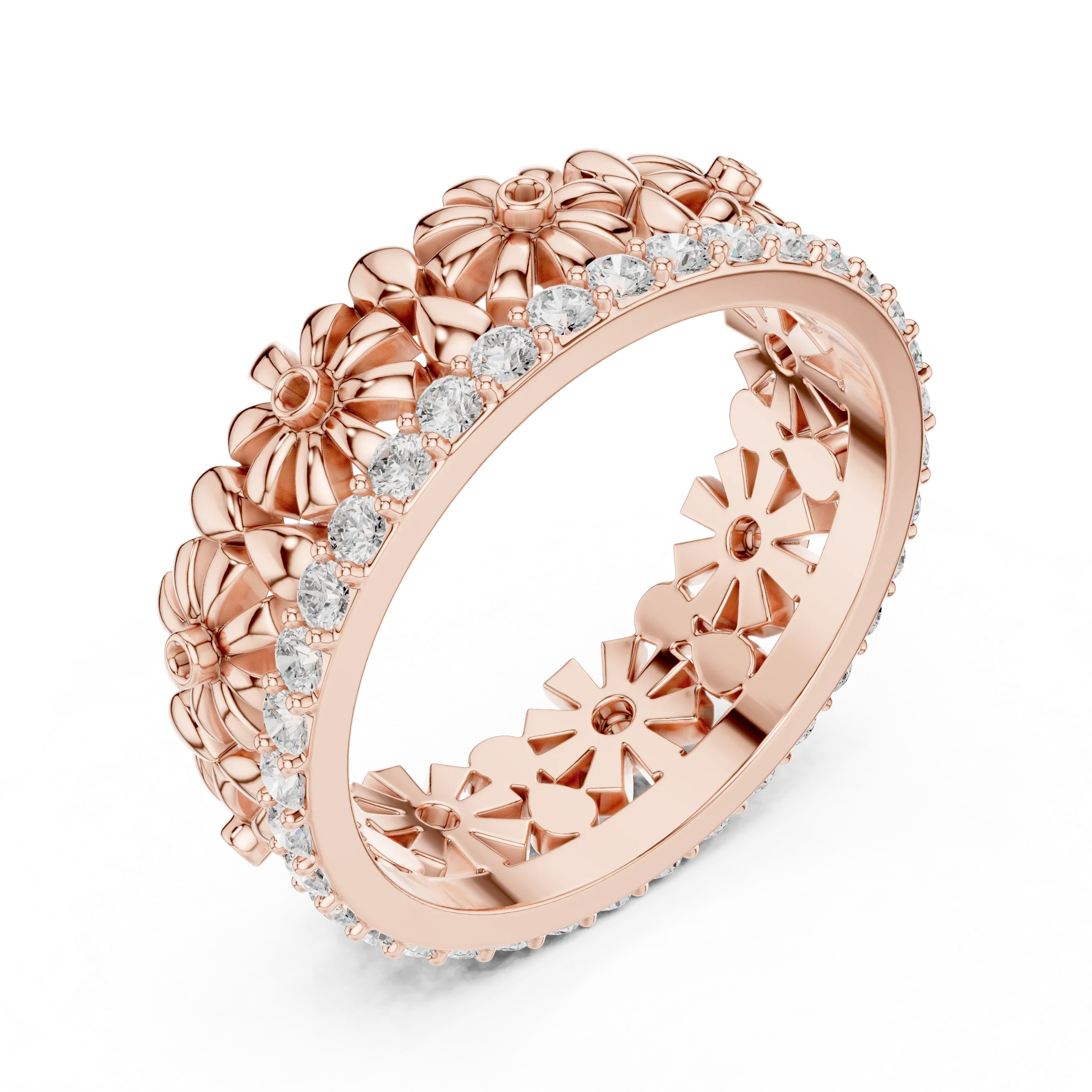 0.57 CTW White Gold D Color Moissanite Floral Eternity Wedding Band