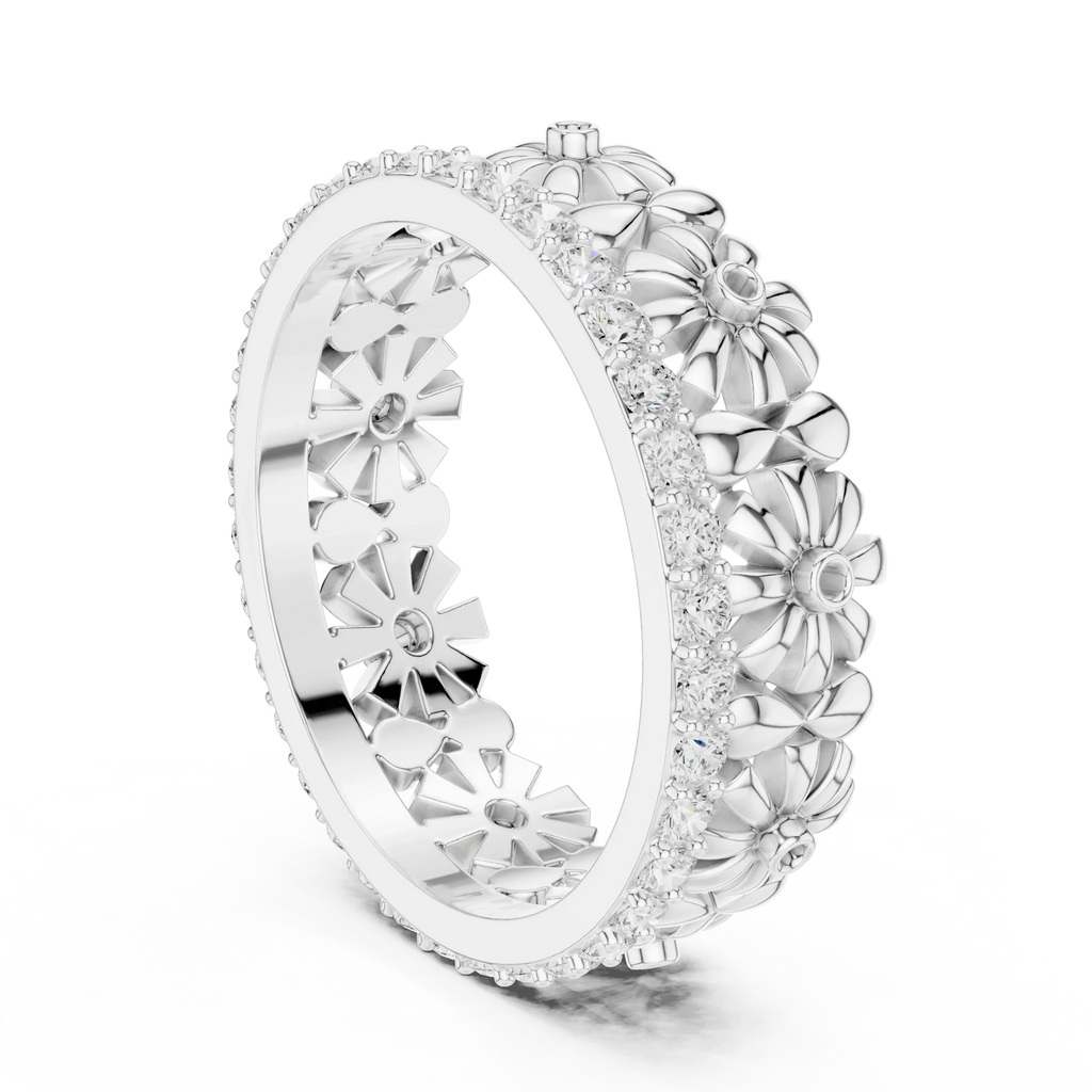 0.57 CTW White Gold D Color Moissanite Floral Eternity Wedding Band