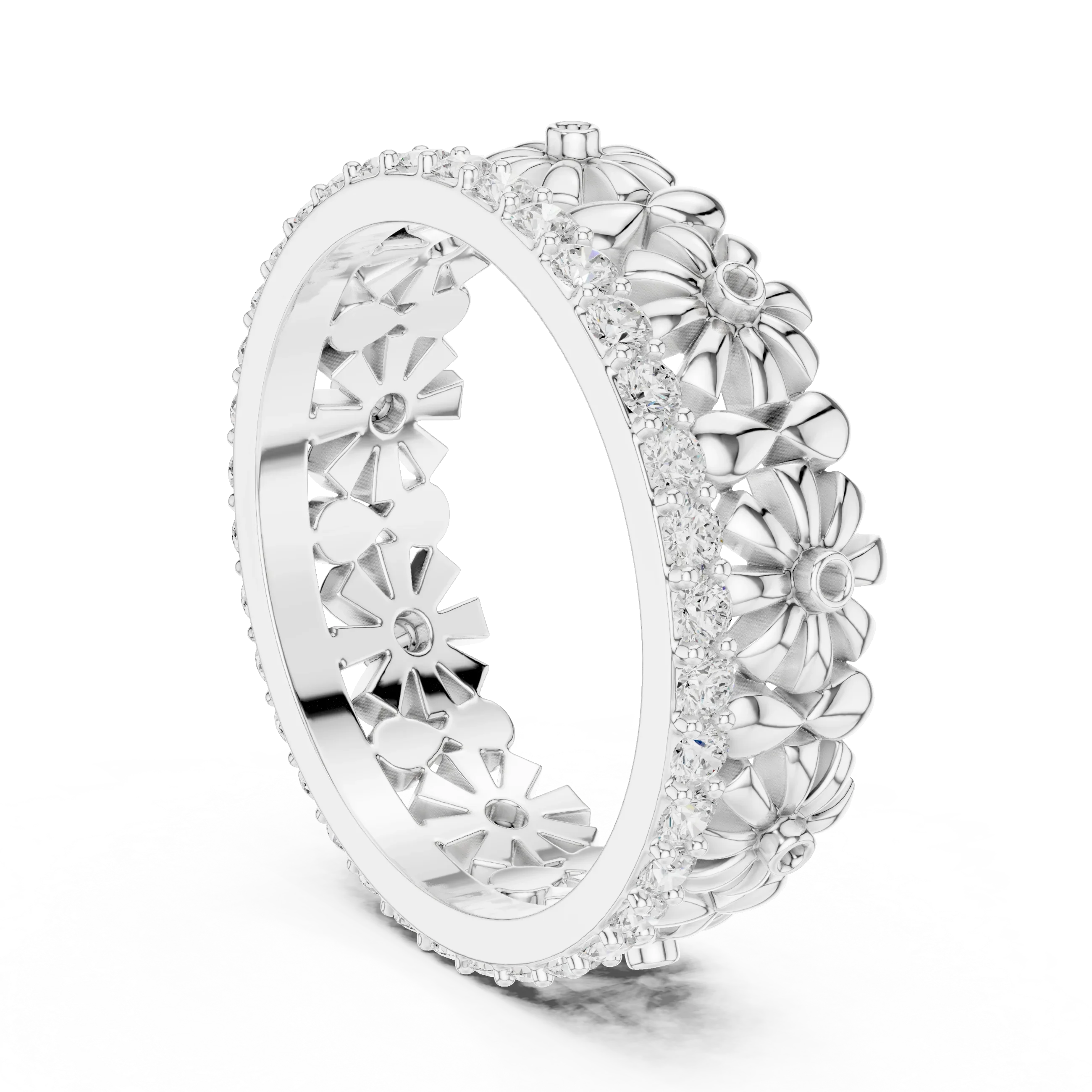 0.57 CTW White Gold D Color Moissanite Floral Eternity Wedding Band