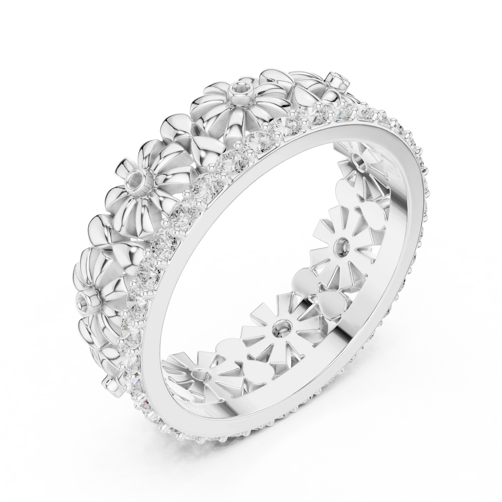 0.57 CTW White Gold D Color Moissanite Floral Eternity Wedding Band