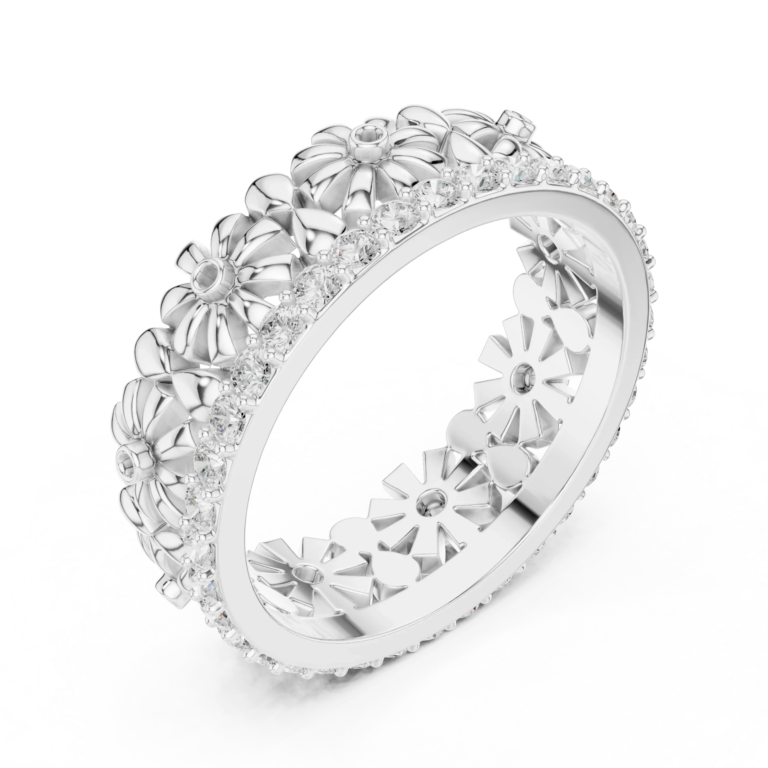 0.57 CTW White Gold D Color Moissanite Floral Eternity Wedding Band