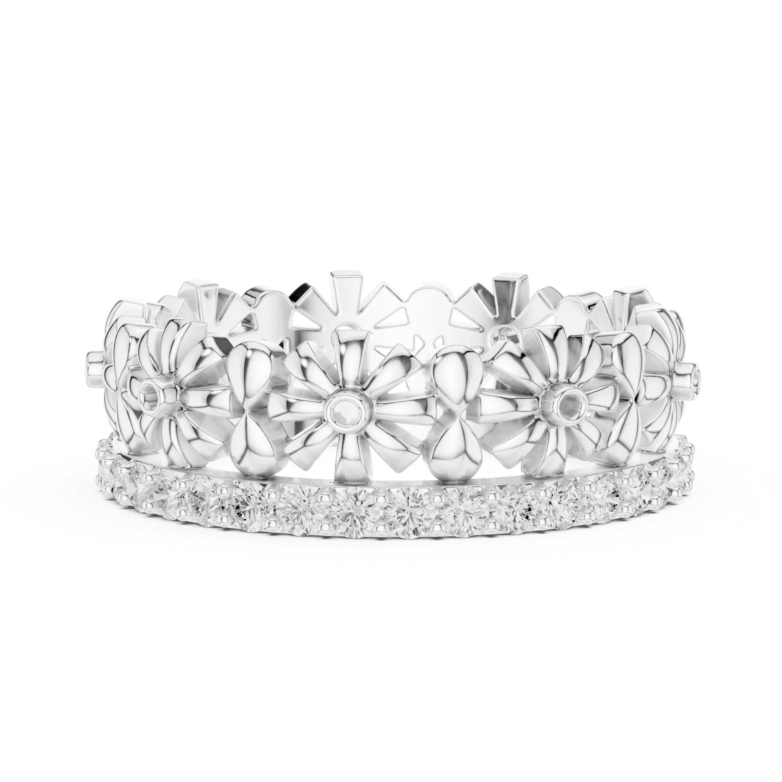 0.57 CTW White Gold D Color Moissanite Floral Eternity Wedding Band