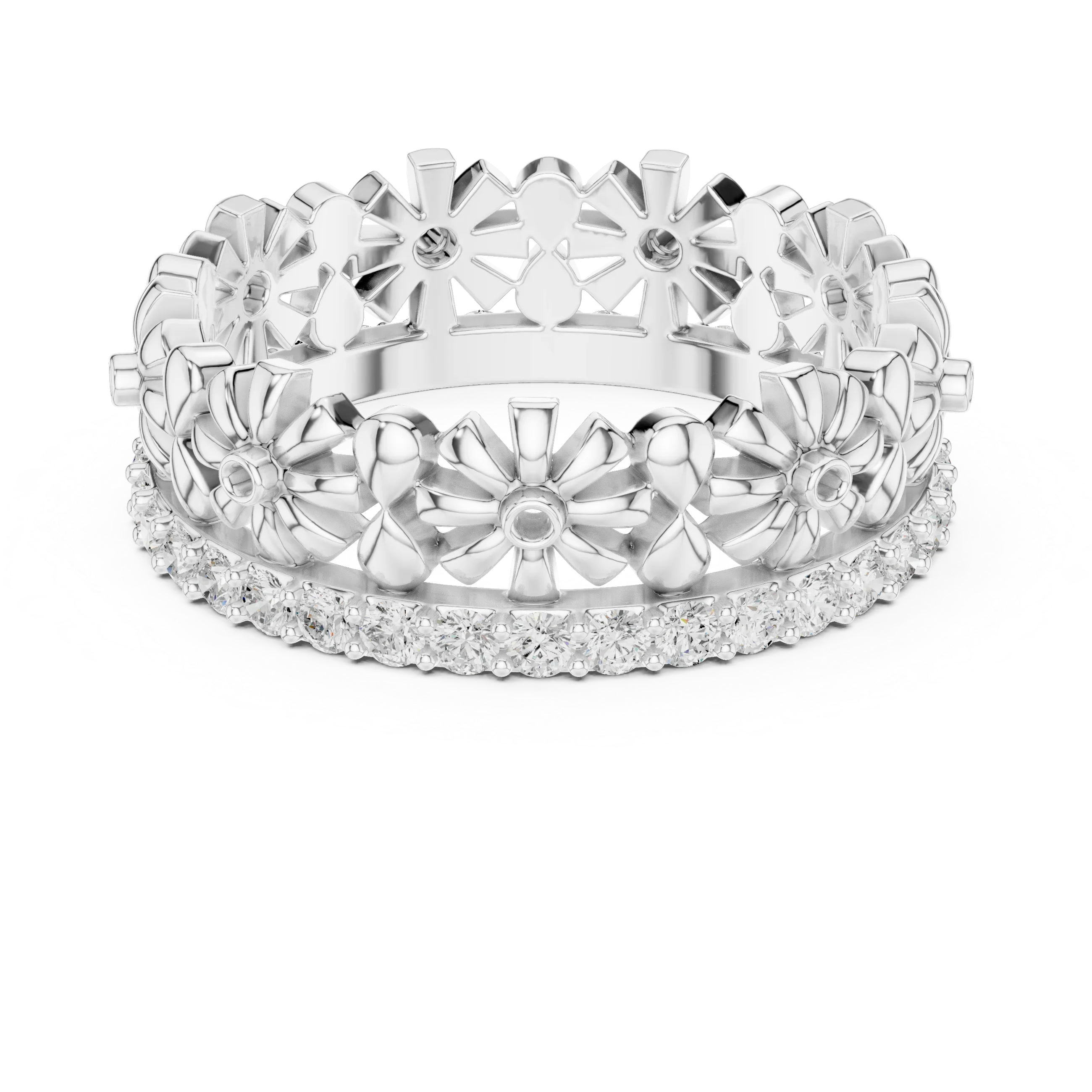 0.57 CTW White Gold D Color Moissanite Floral Eternity Wedding Band