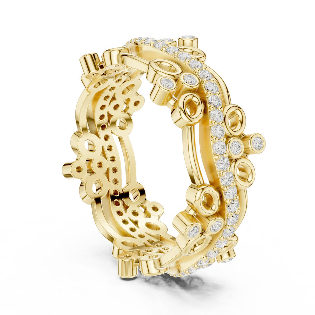 0.46 CTW 14K Gold VVS Lab Diamond Curved Crown Vintage Wedding Band