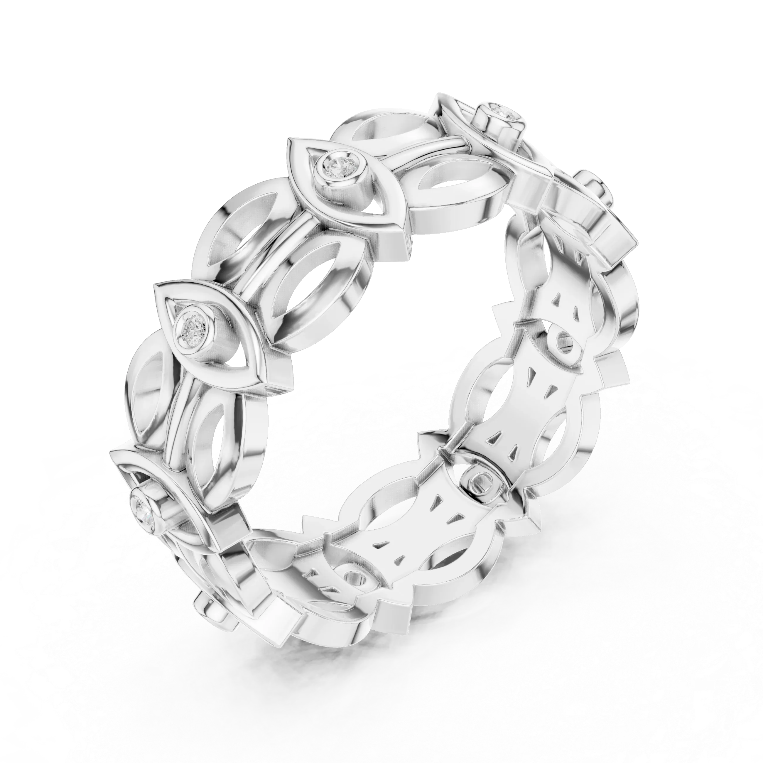 14K Gold Art Deco Geometric VVS Moissanite Wedding Band