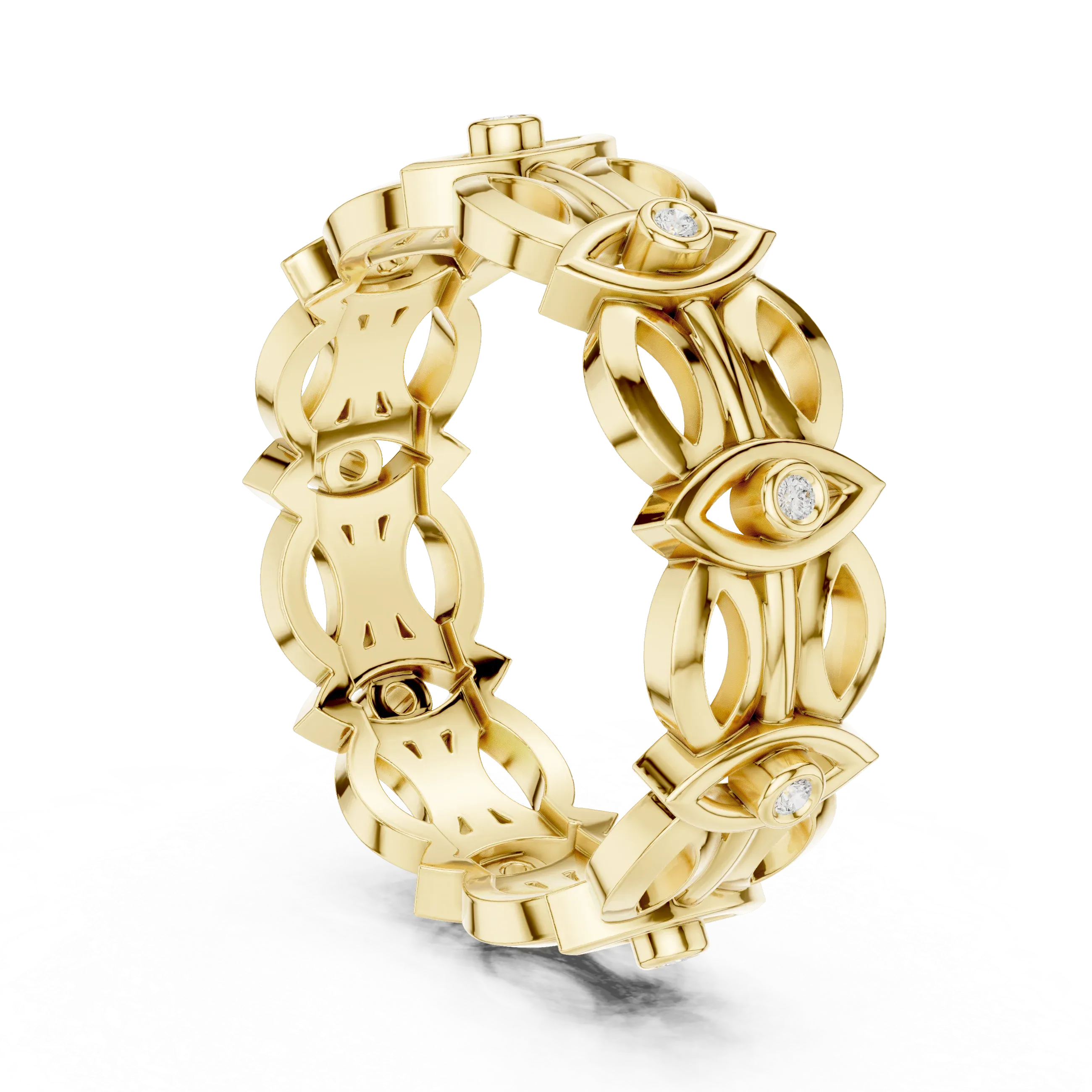 14K Gold Art Deco Geometric VVS Moissanite Wedding Band