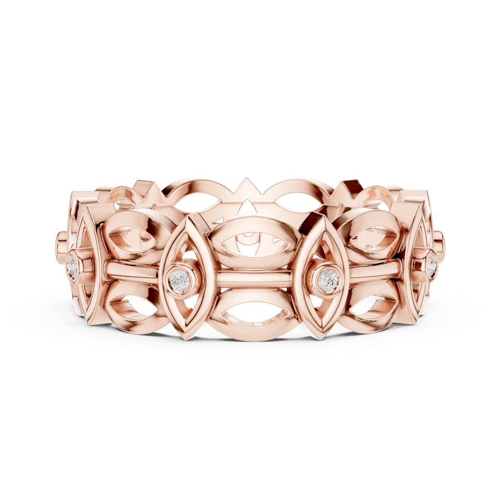 14K Gold Art Deco Geometric VVS Moissanite Wedding Band