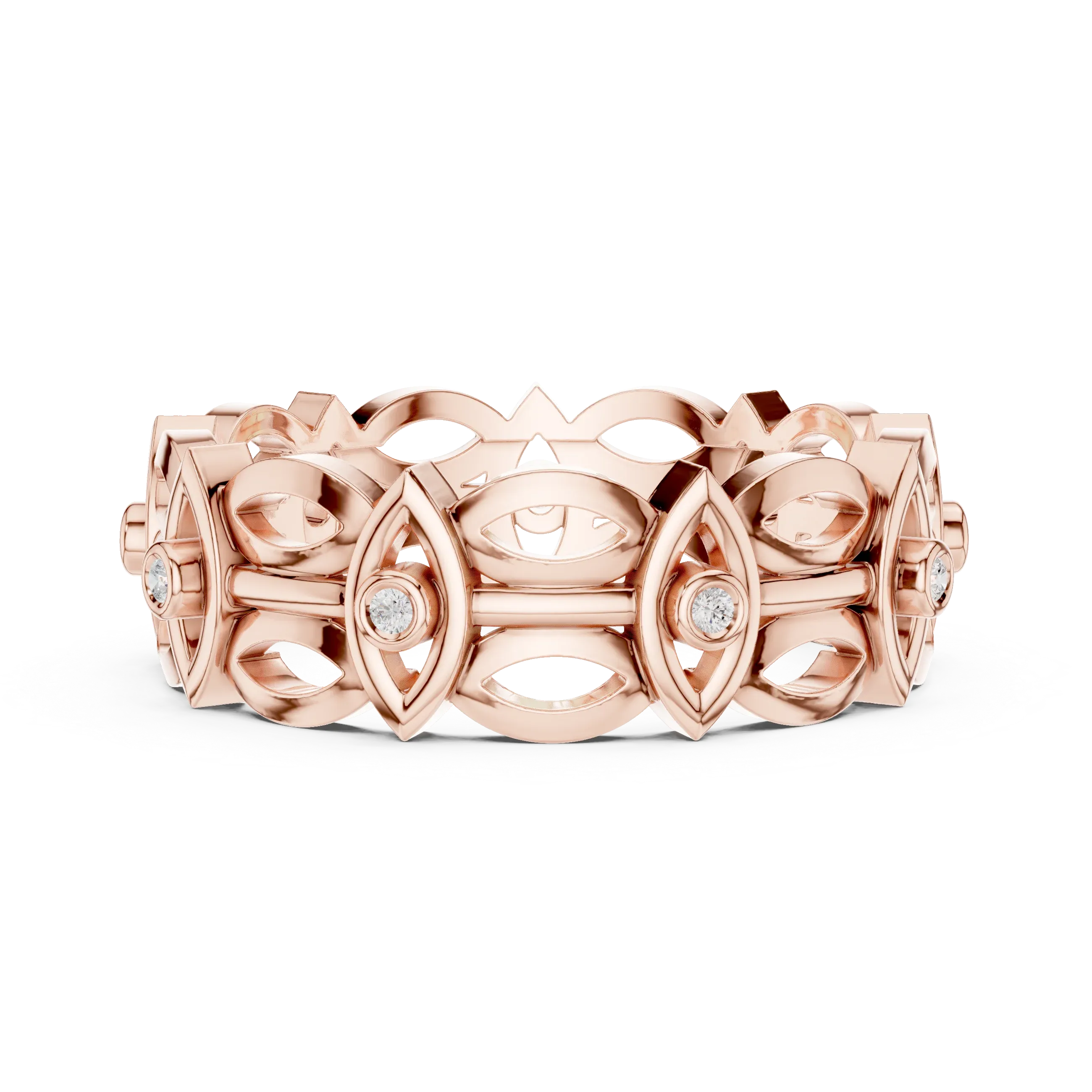 14K Gold Art Deco Geometric VVS Moissanite Wedding Band