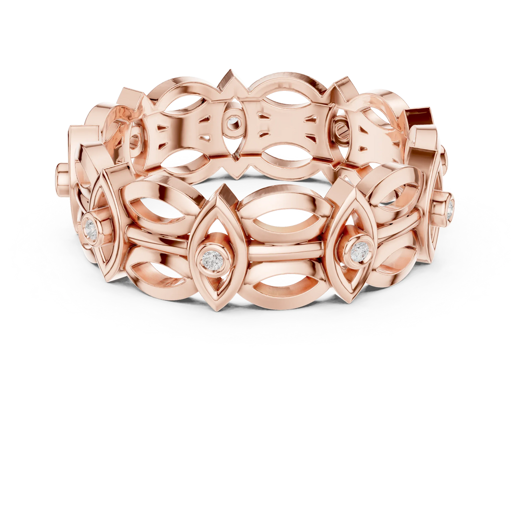 14K Gold Art Deco Geometric VVS Moissanite Wedding Band