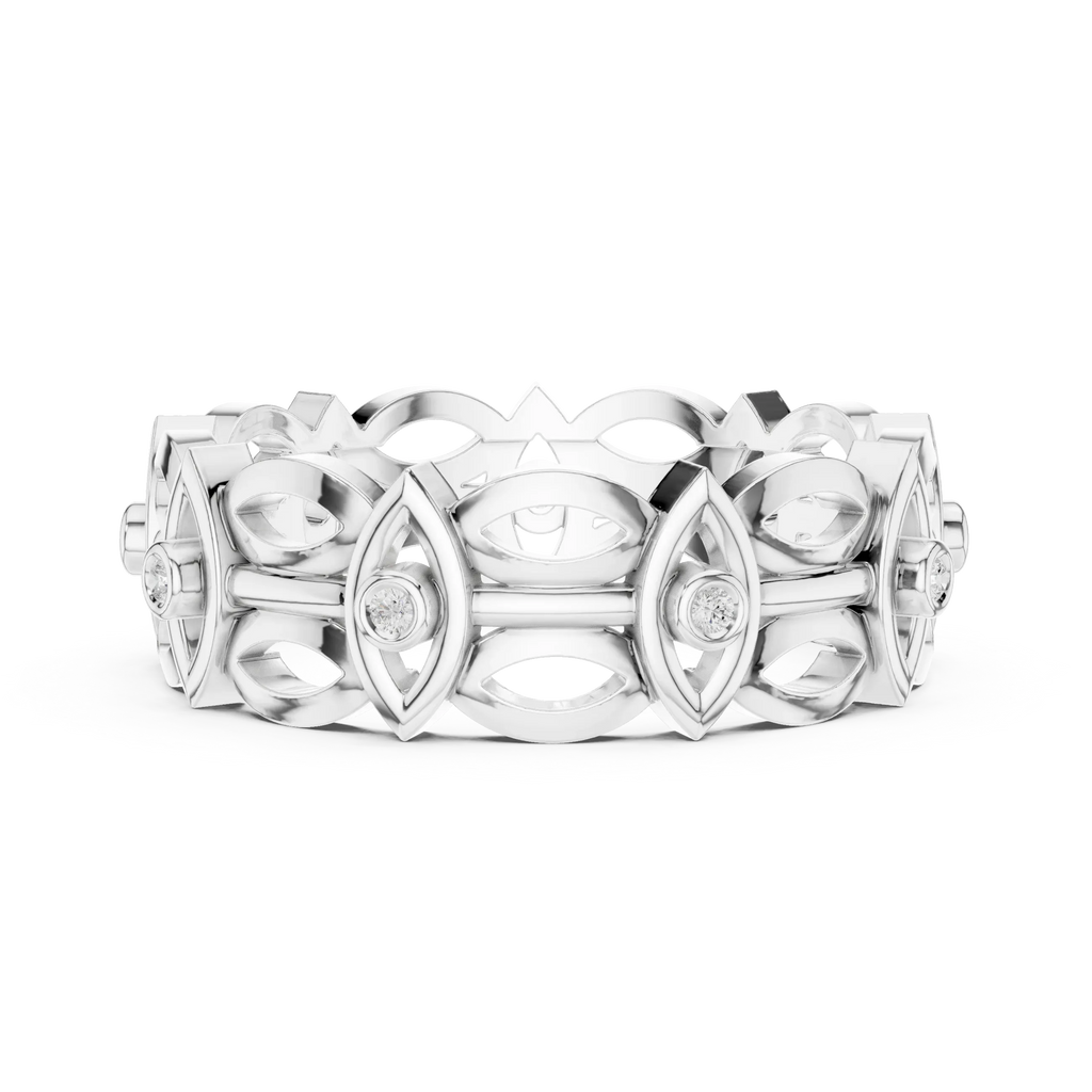 14K Gold Art Deco Geometric VVS Moissanite Wedding Band