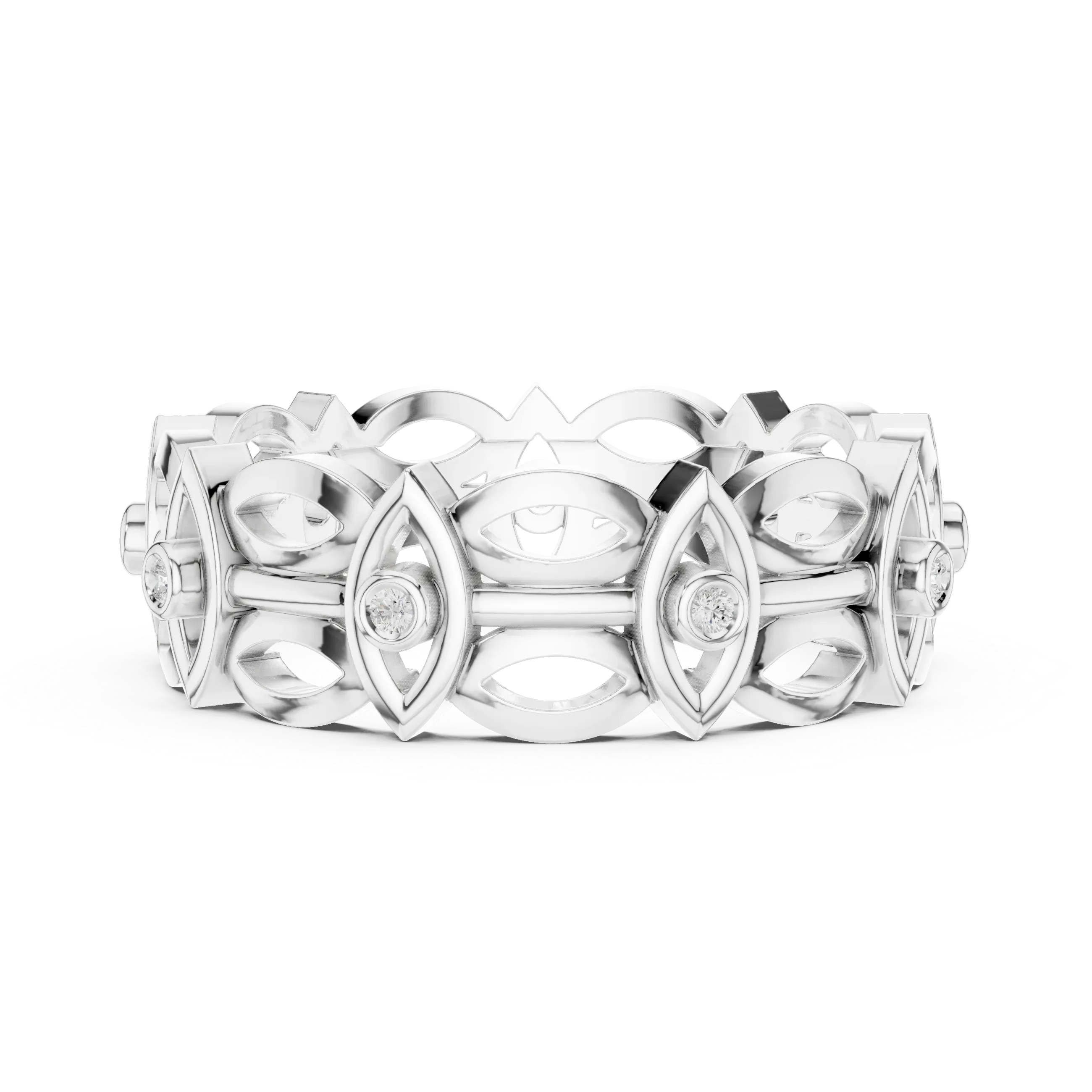 14K Gold Art Deco Geometric VVS Moissanite Wedding Band