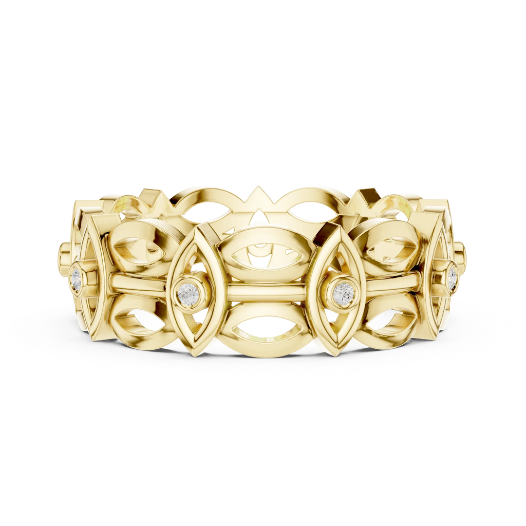 14K Gold Art Deco Geometric VVS Moissanite Wedding Band