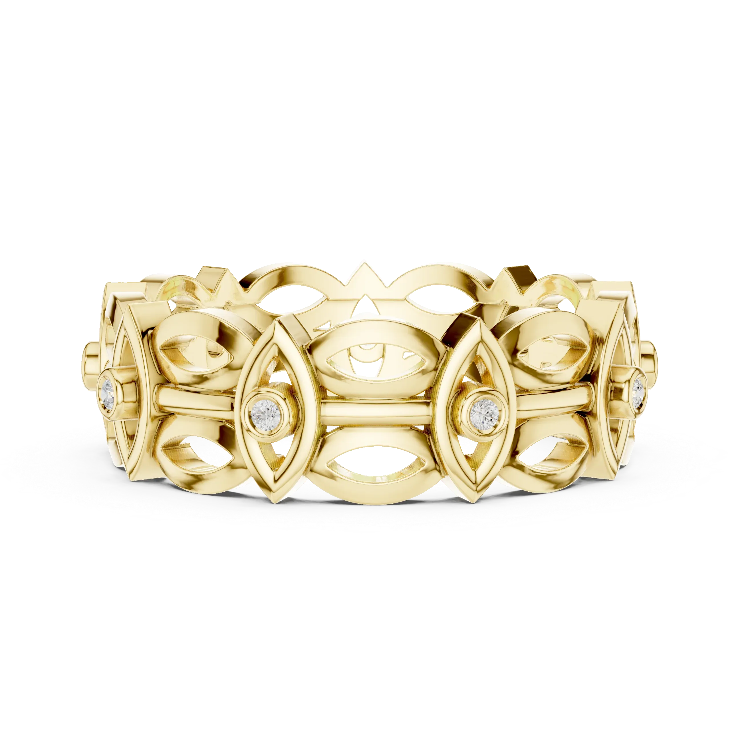 14K Gold Art Deco Geometric VVS Moissanite Wedding Band