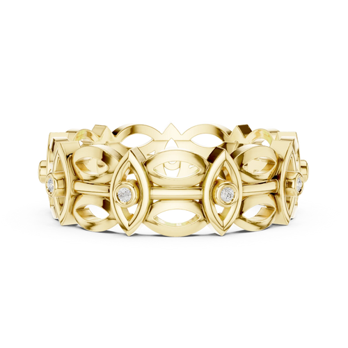 14K Gold Art Deco Geometric VVS Moissanite Wedding Band