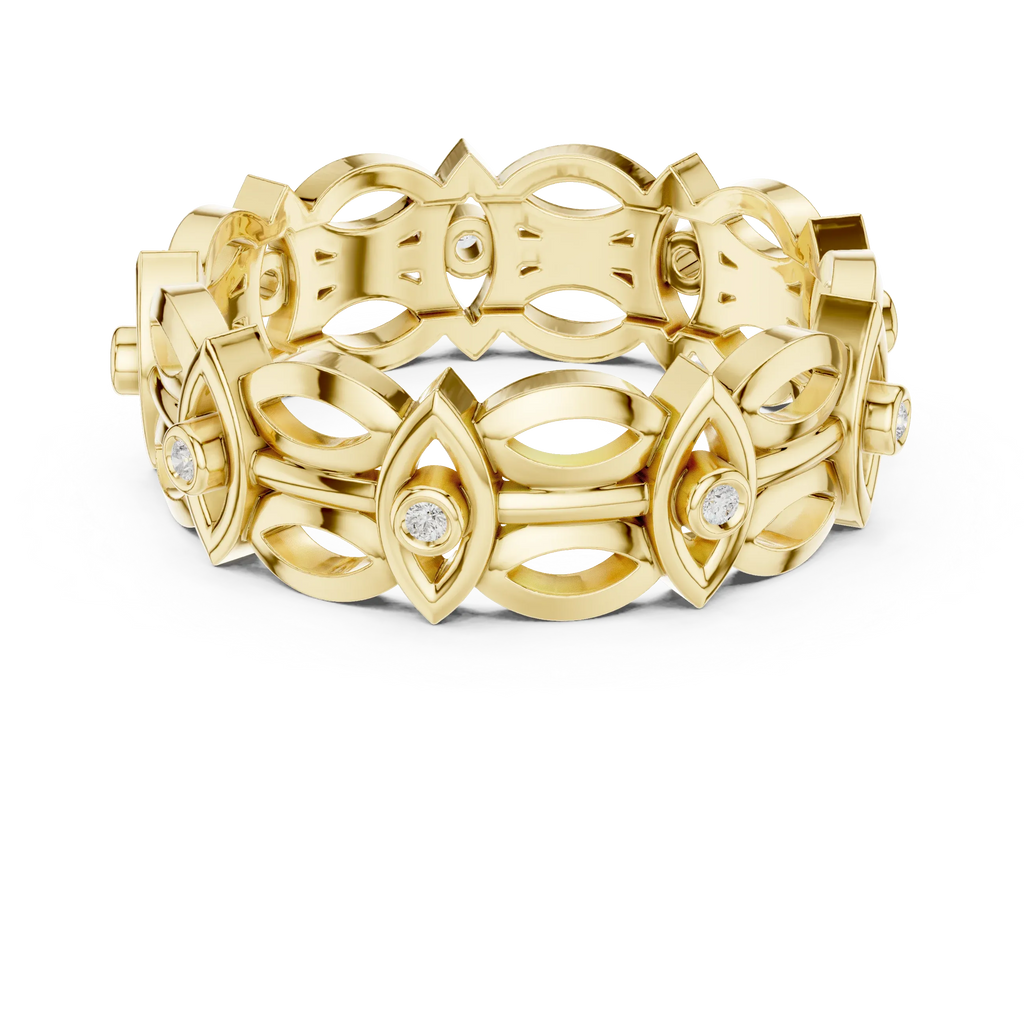 14K Gold Art Deco Geometric VVS Moissanite Wedding Band