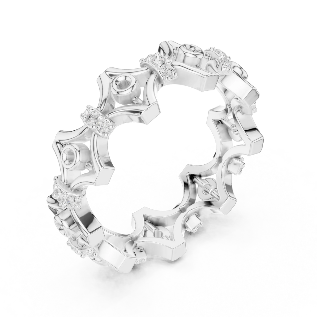 0.28 CTW 18K White Gold VVS1 Moissanite Vintage Filigree Wedding Band