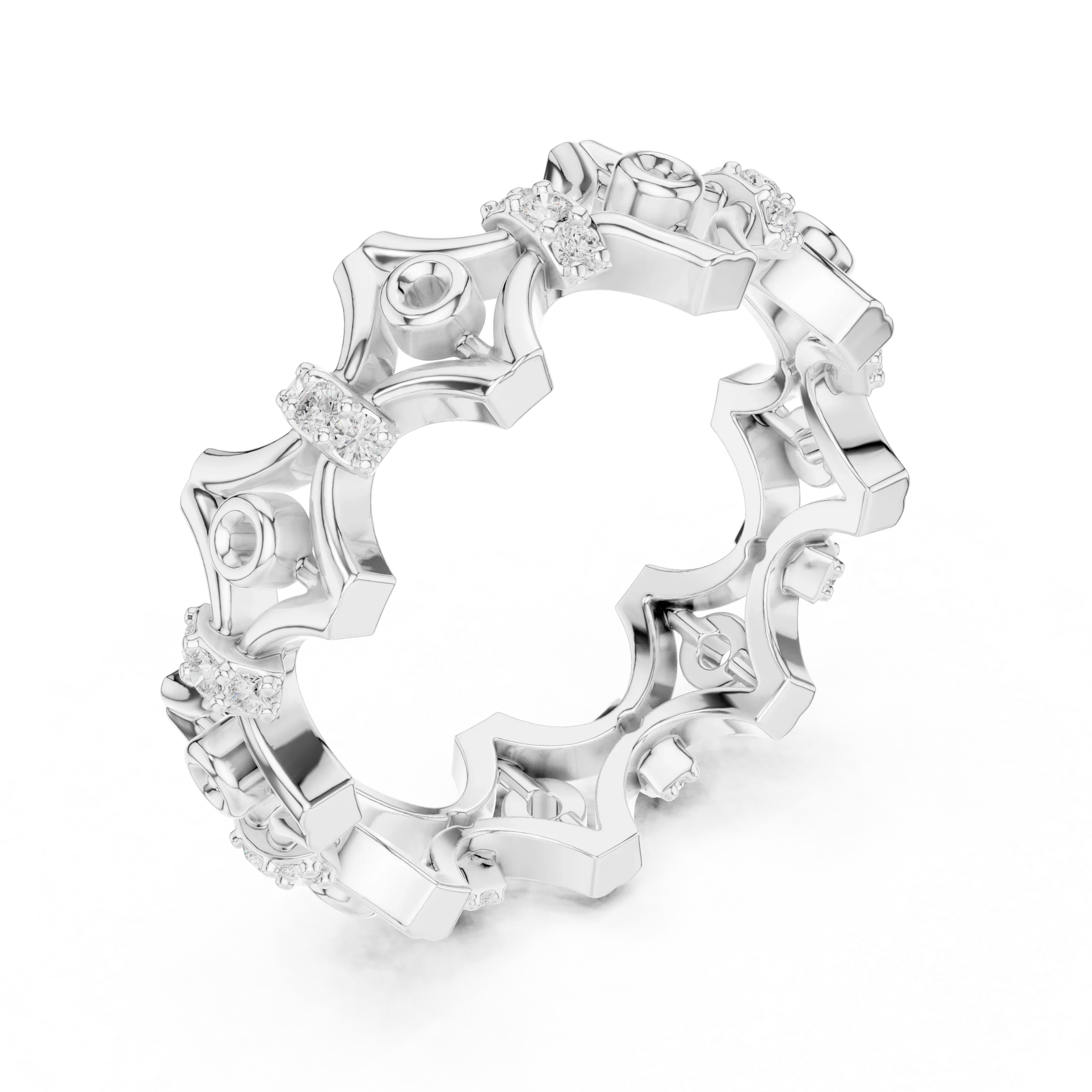 0.28 CTW 18K White Gold VVS1 Moissanite Vintage Filigree Wedding Band