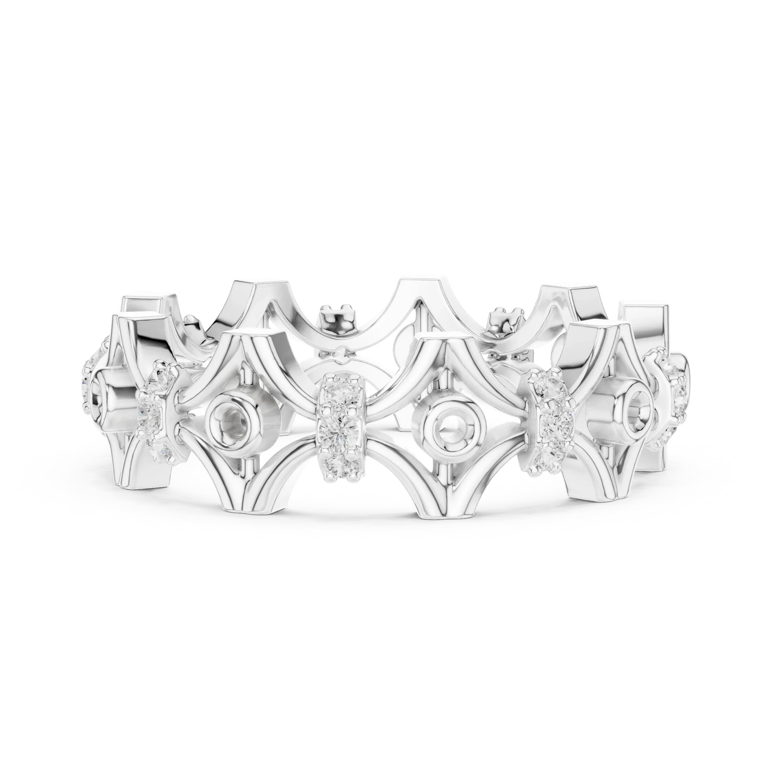 0.28 CTW 18K White Gold VVS1 Moissanite Vintage Filigree Wedding Band
