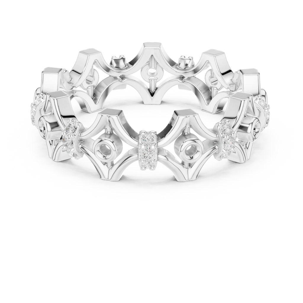 0.28 CTW 18K White Gold VVS1 Moissanite Vintage Filigree Wedding Band