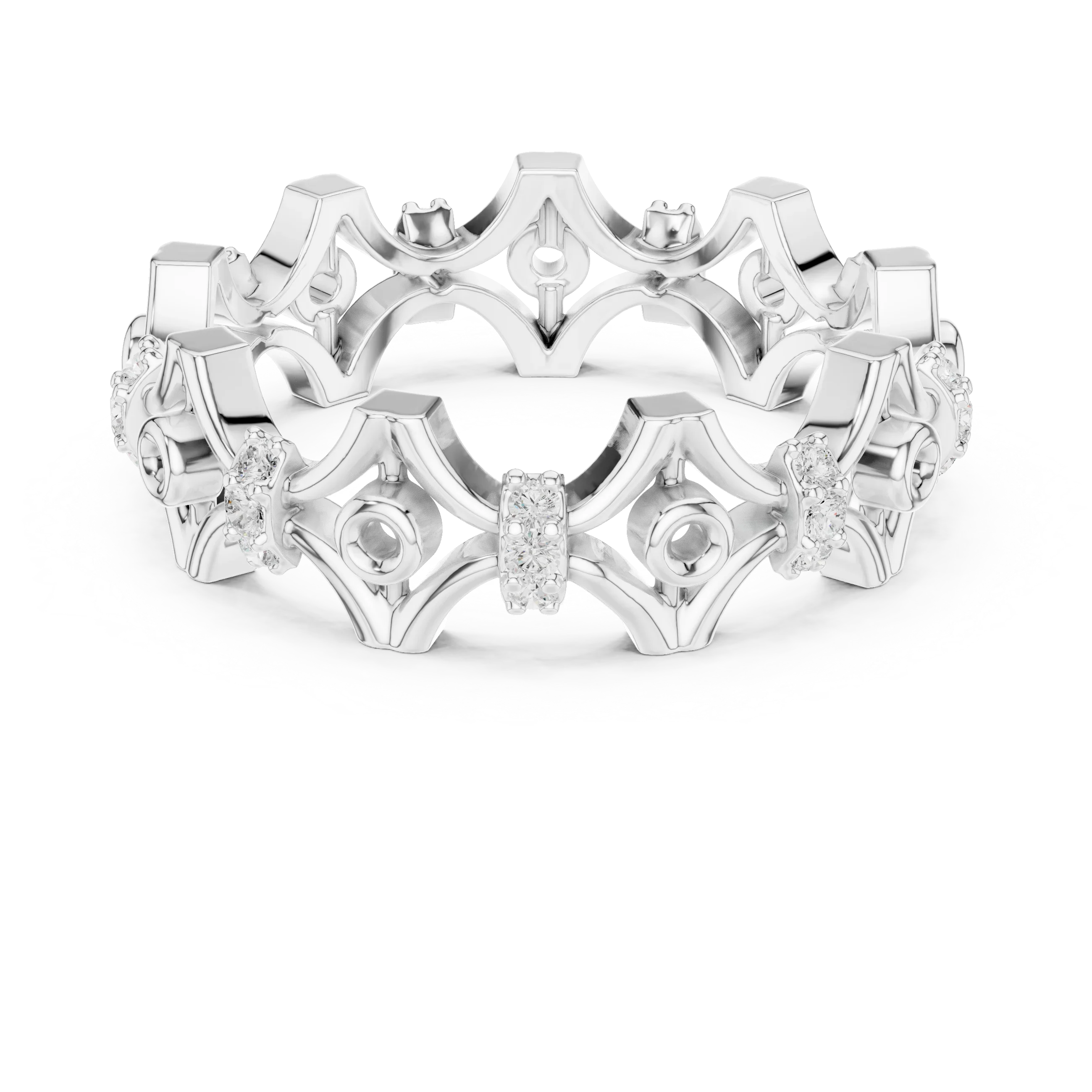 0.28 CTW 18K White Gold VVS1 Moissanite Vintage Filigree Wedding Band