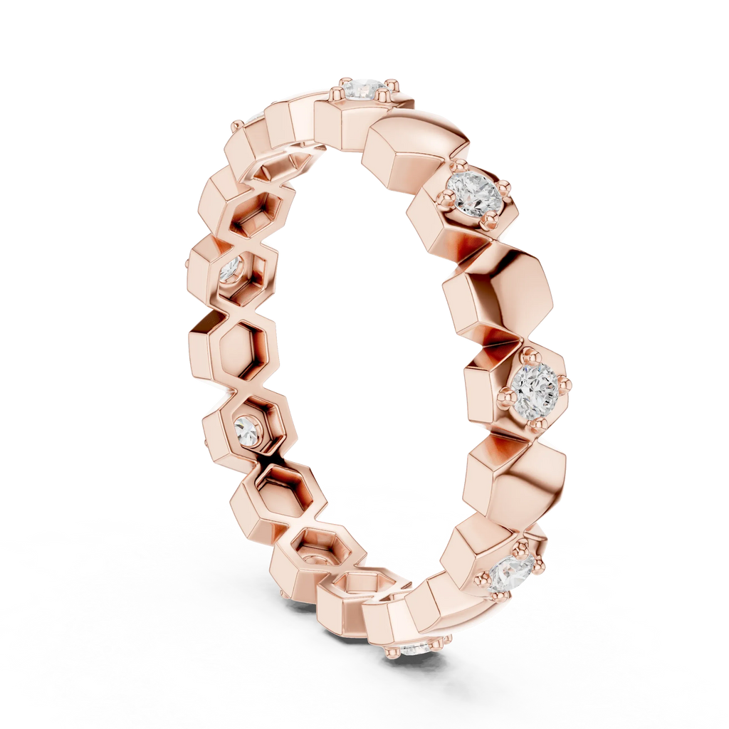 0.31 CTW Hexagon Eternity Band Rose Gold Round D Color VVS1 Moissanite Wedding Ring