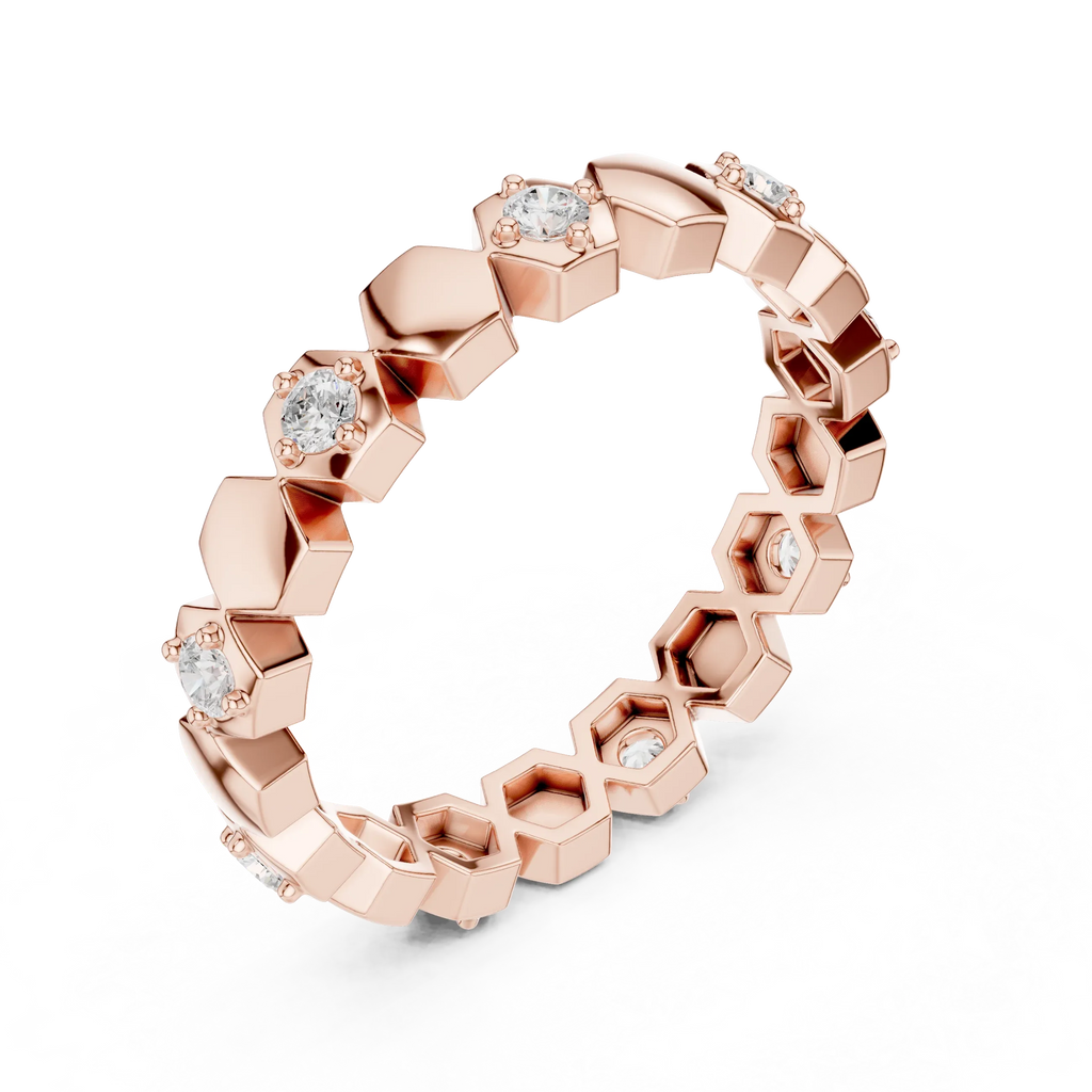 0.31 CTW Hexagon Eternity Band Rose Gold Round D Color VVS1 Moissanite Wedding Ring