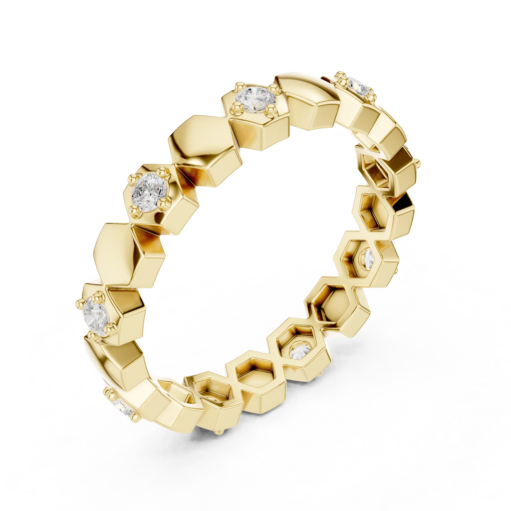 0.31 CTW Hexagon Eternity Band Rose Gold Round D Color VVS1 Moissanite Wedding Ring