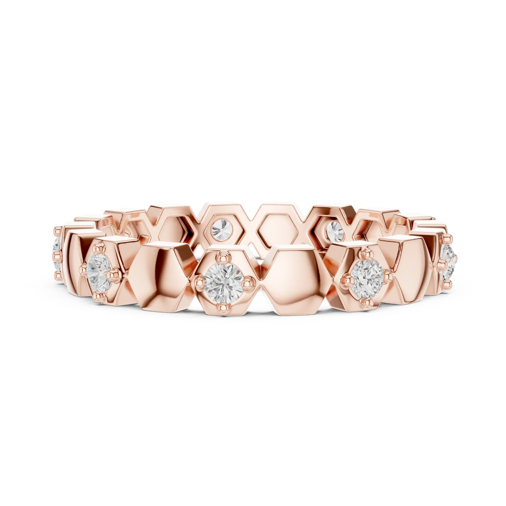 0.31 CTW Hexagon Eternity Band Rose Gold Round D Color VVS1 Moissanite Wedding Ring