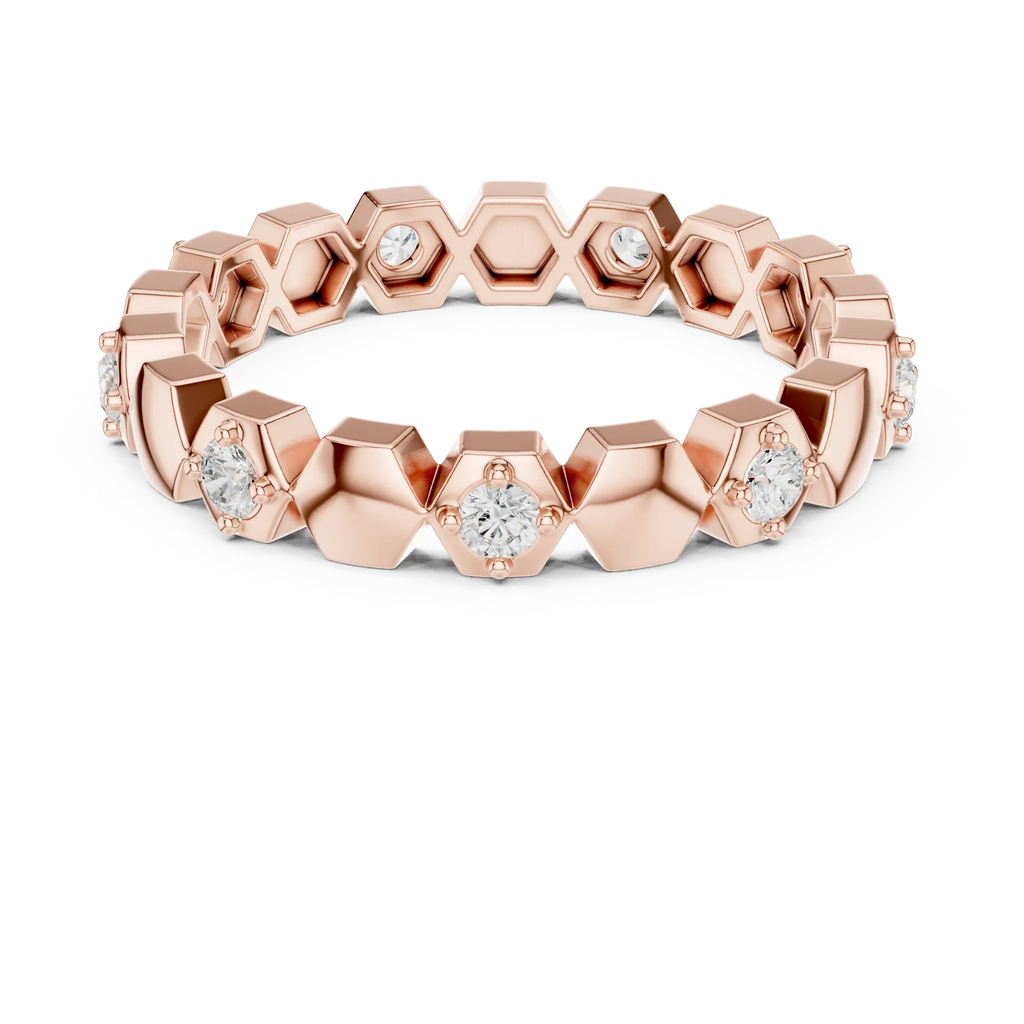 0.31 CTW Hexagon Eternity Band Rose Gold Round D Color VVS1 Moissanite Wedding Ring