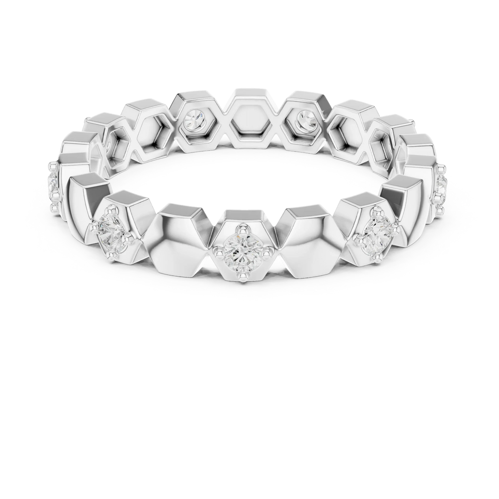 0.31 CTW Hexagon Eternity Band Rose Gold Round D Color VVS1 Moissanite Wedding Ring